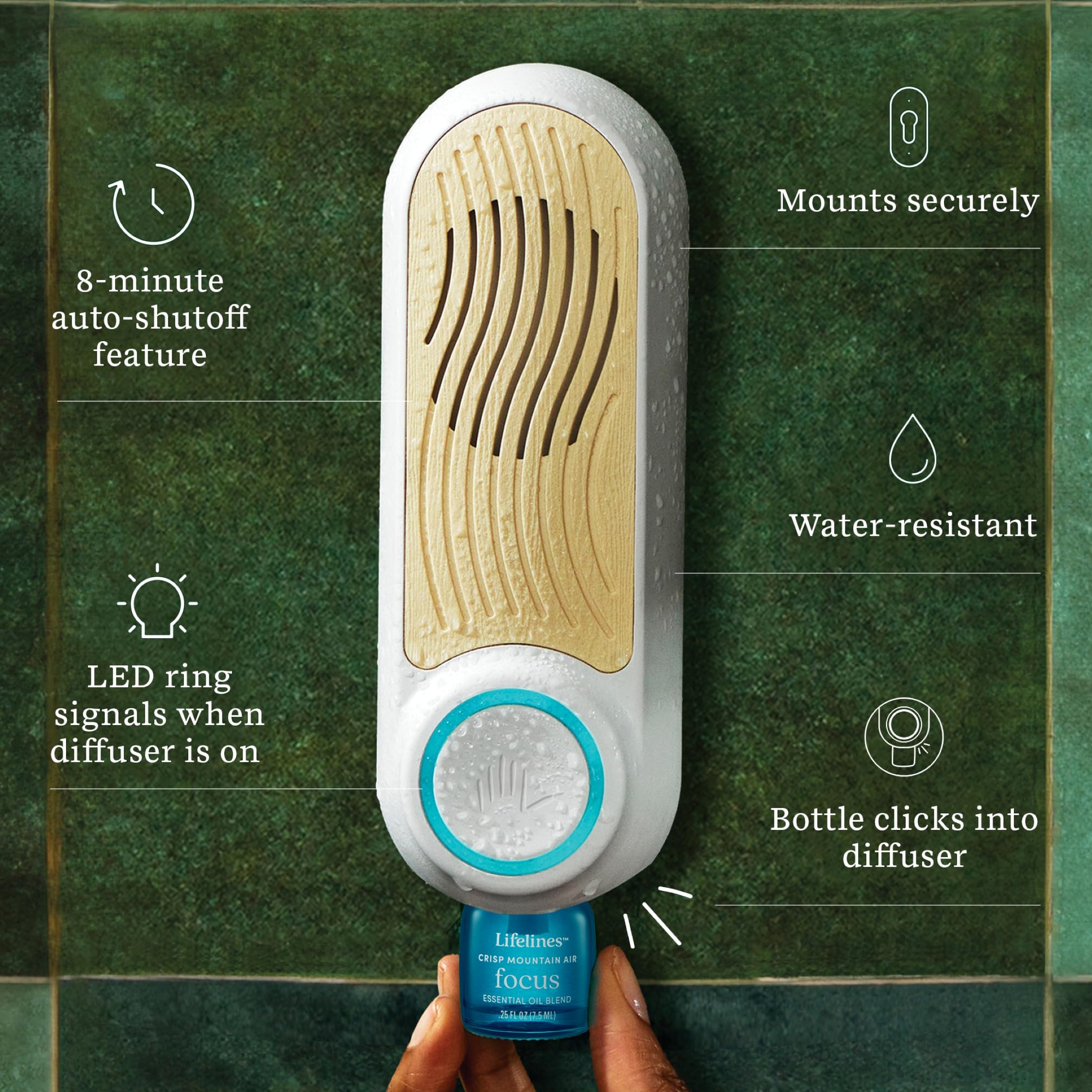 Anneau LED indique lorsque le diffuseur est en marche pour une utilisation guidée.