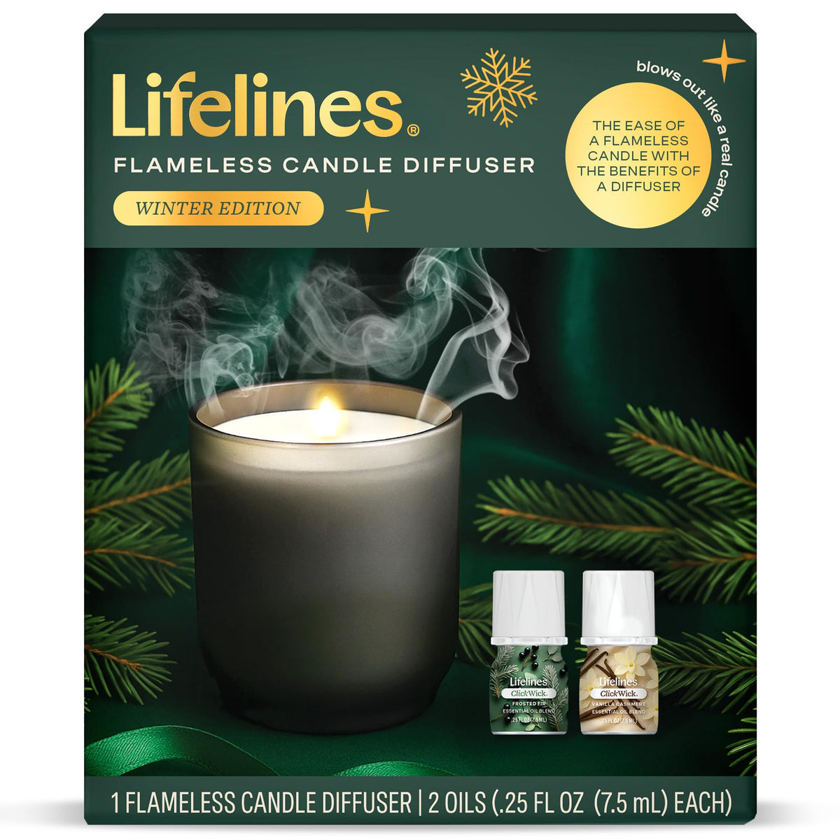 Diffuseur Lifelines, bougie sans flamme en édition hiver, ambiance chaleureuse.