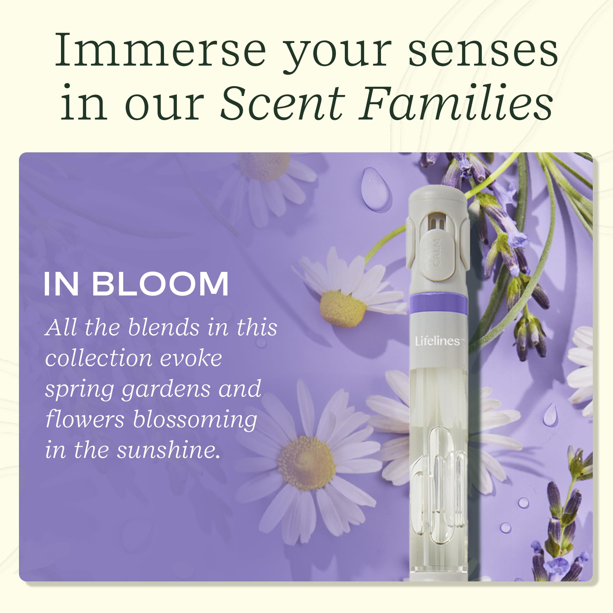 Lifelines En Flor: senteur aromathérapie évoquant champs fleuris et soleil.