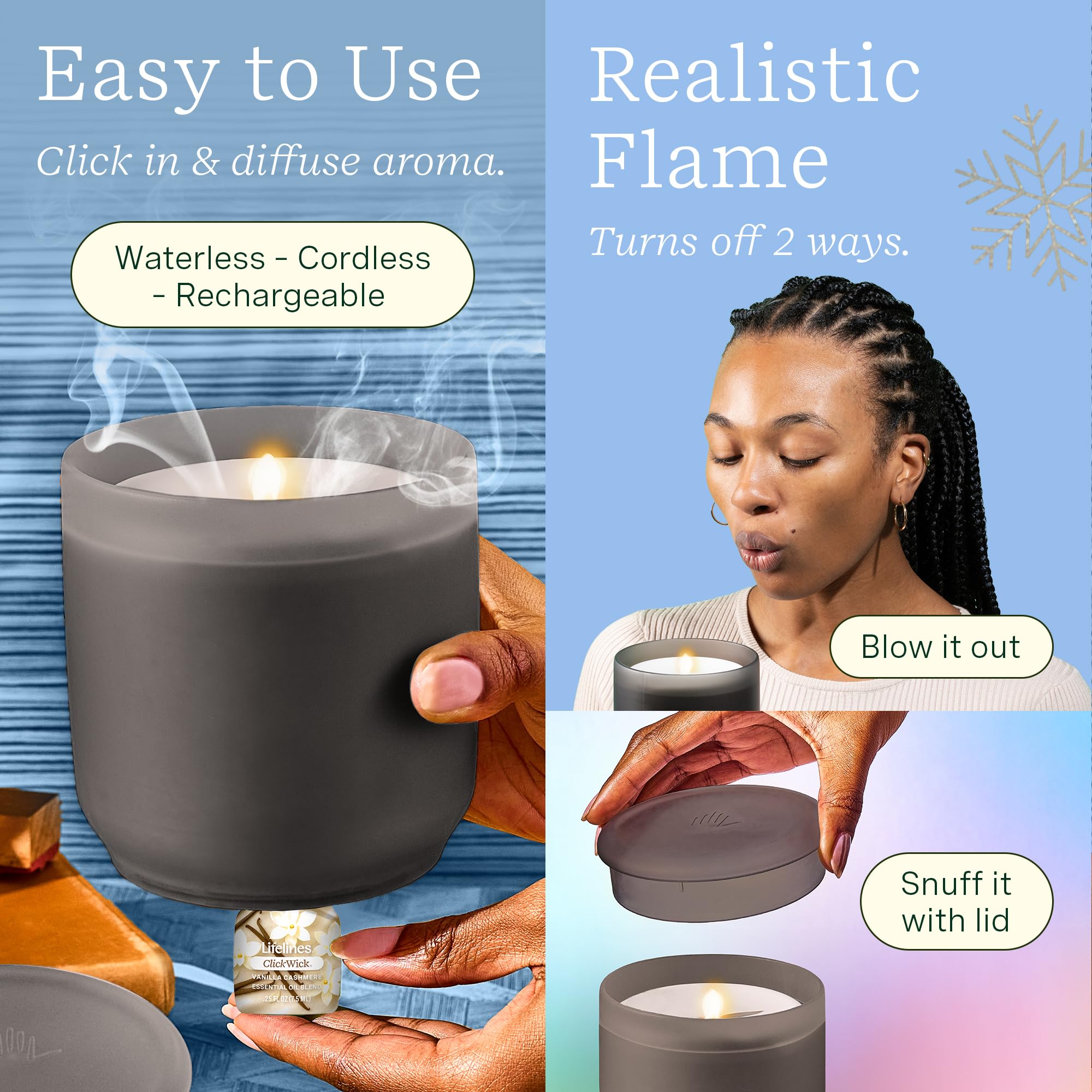 Flamme réaliste du diffuseur Lifelines pour une ambiance bougie.
