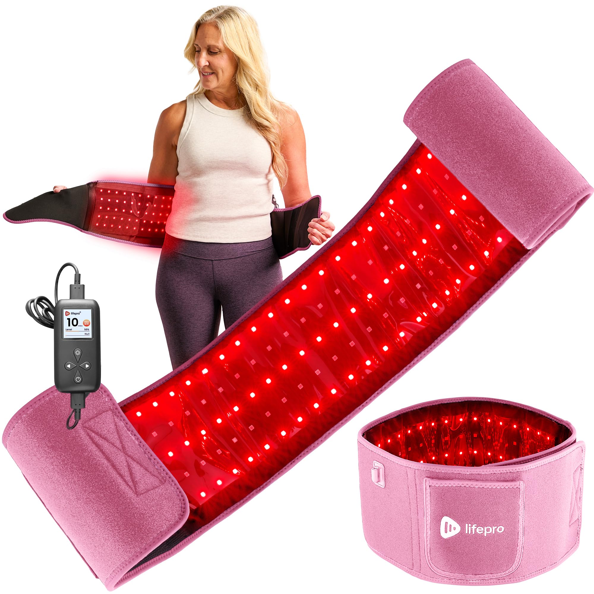 LifePro ceinture lumière rouge 660nm-850nm pour détente musculaire à domicile.
