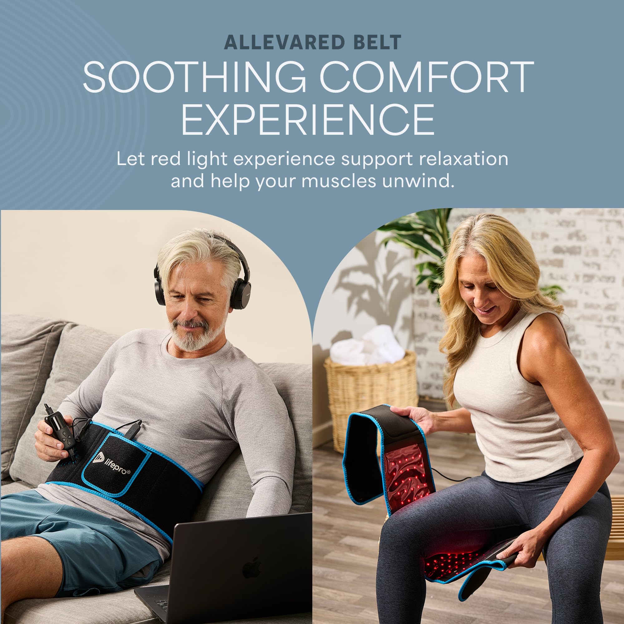 LifePro Ceinture lumière rouge sur le dos, cible les zones tendues.