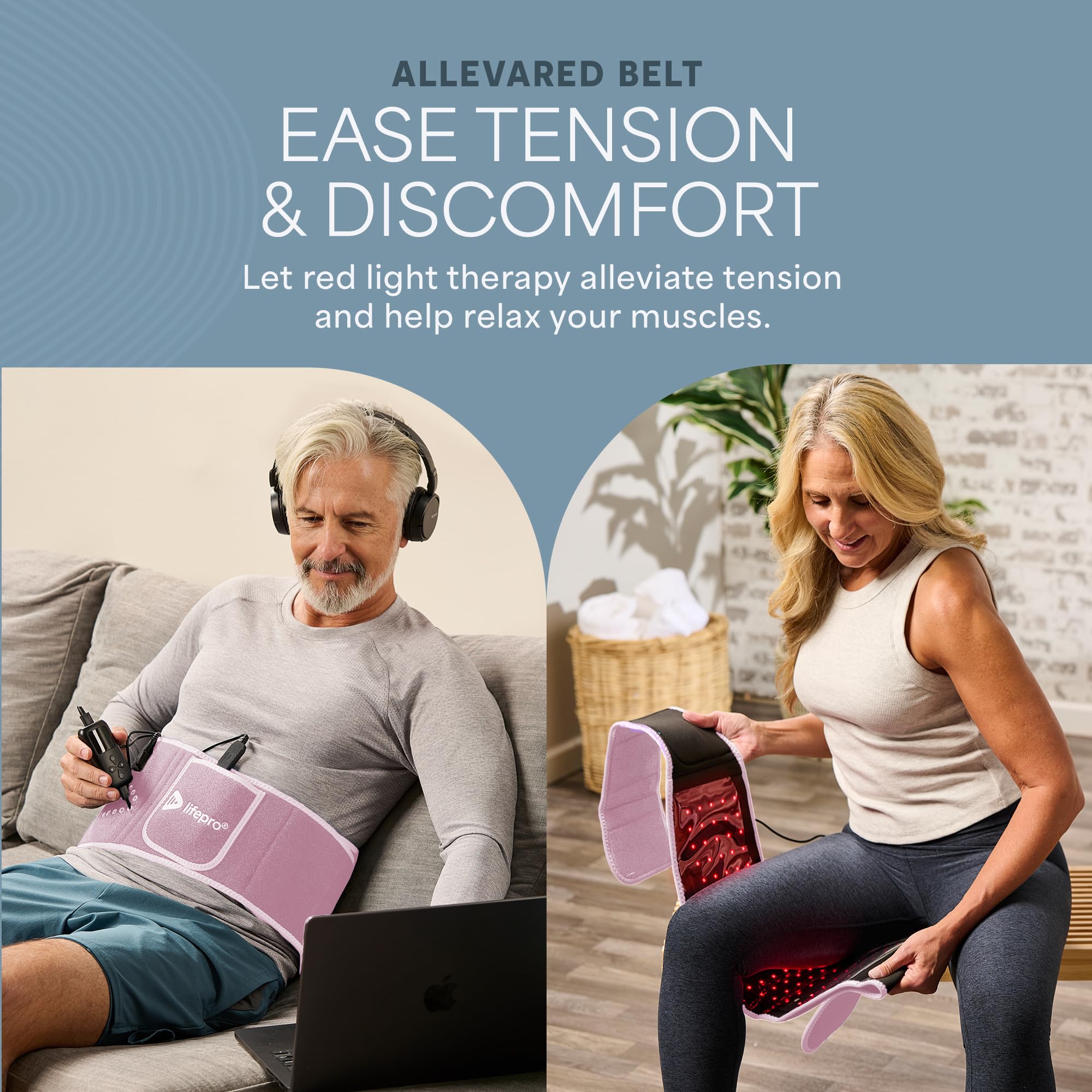 LifePro ceinture lumière rouge mains libres pour relaxation pendant l’activité.