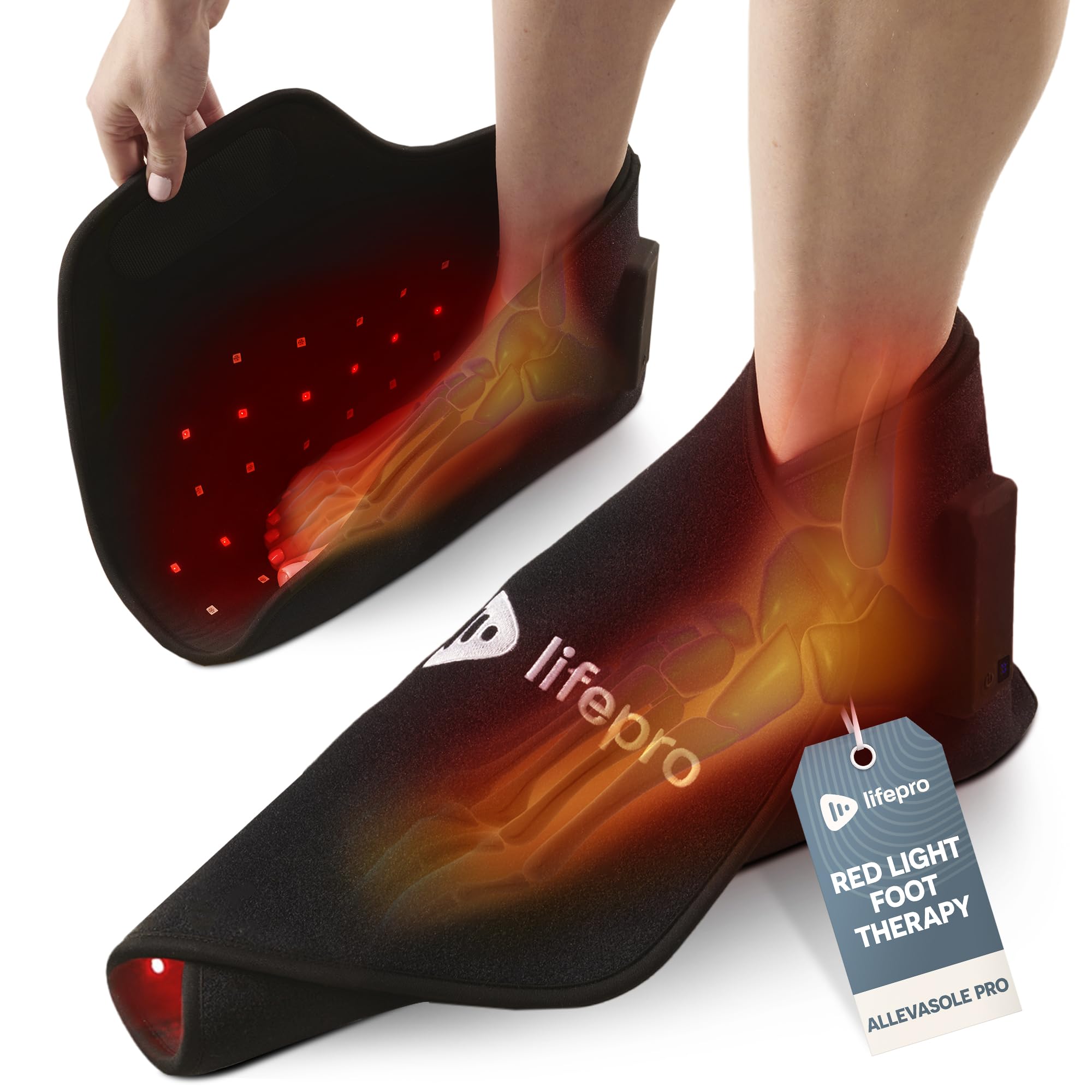 LifePro AllevaSole Pro: enveloppe rouge autour du pied pour un confort potentiel.