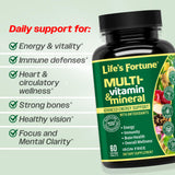 Life's Fortune Multivitamine, comprimé en gros plan, énergie naturelle potentielle après ingestion