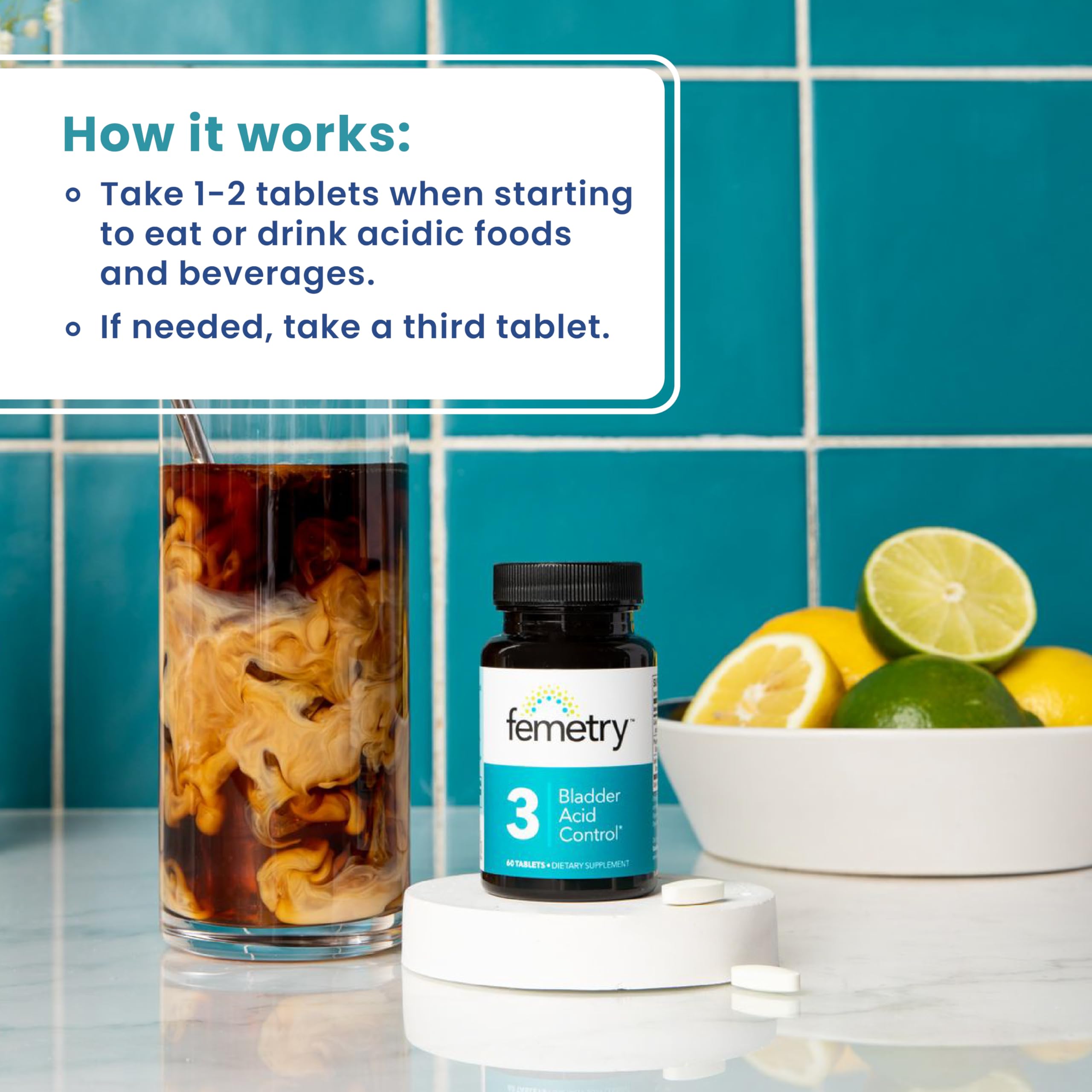 LifeSeasons Femetry dosage avec deux comprimés – utilisation flexible.