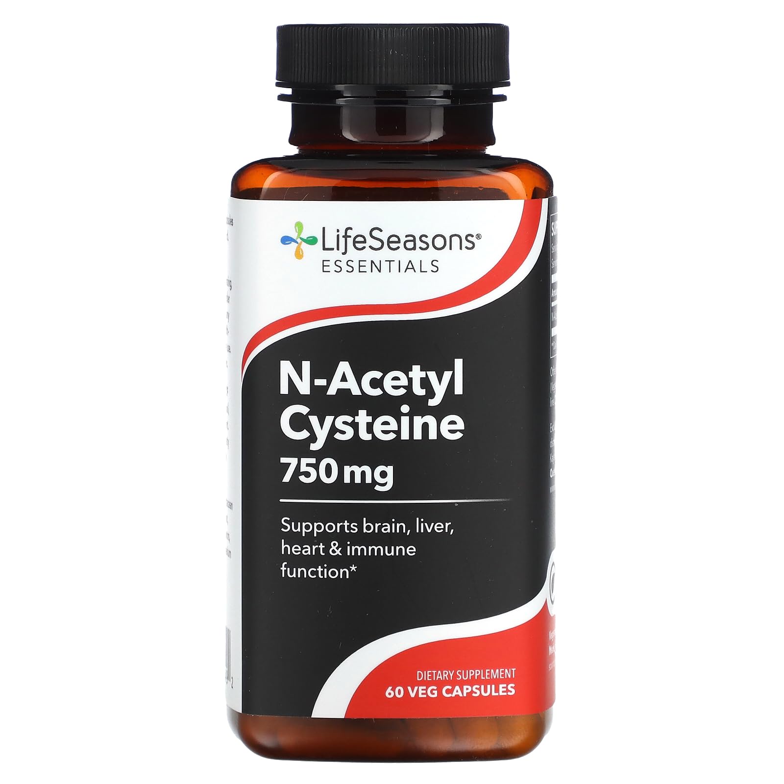 LifeSeasons NAC, bouteille de 60 capsules, soutien potentiel à la détox et à l immunité.