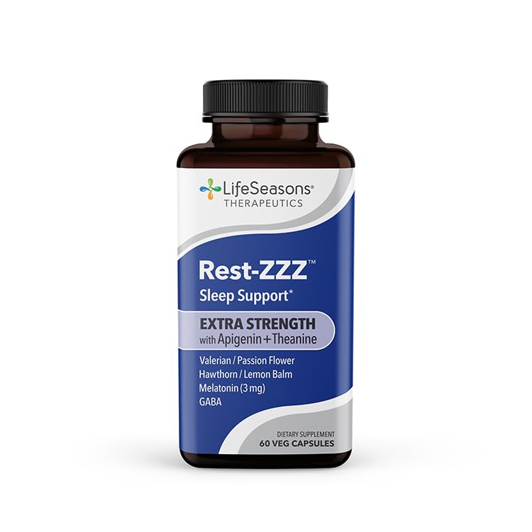 LifeSeasons Rest-ZZZ bouteille et étiquette, soutien potentiel au calme nocturne.