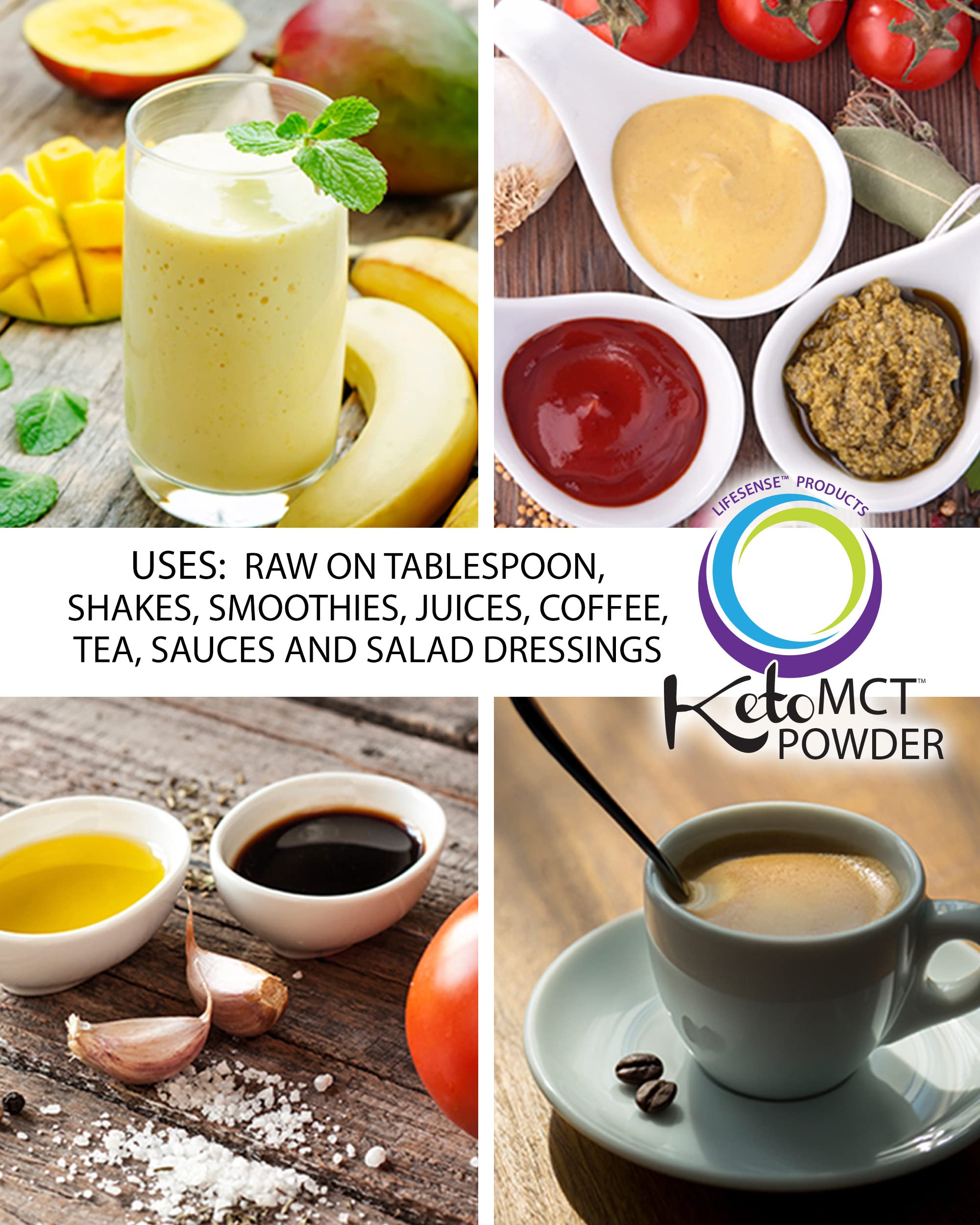 LifeSense C8 Poudre MCT Naturelle ajoutée à un smoothie pour texture lisse