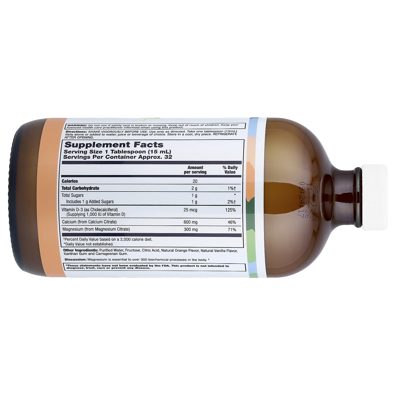 Étiquette LifeTime Calcium Magnesium D3 et citrate, soulignant les bienfaits et l'absorption