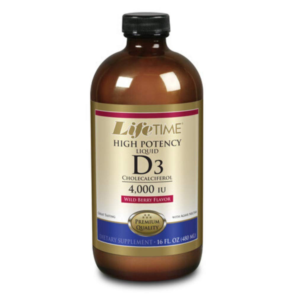 Flacon LIFETIME Vitamine D-3, apport quotidien pratique pour le bien-être général.