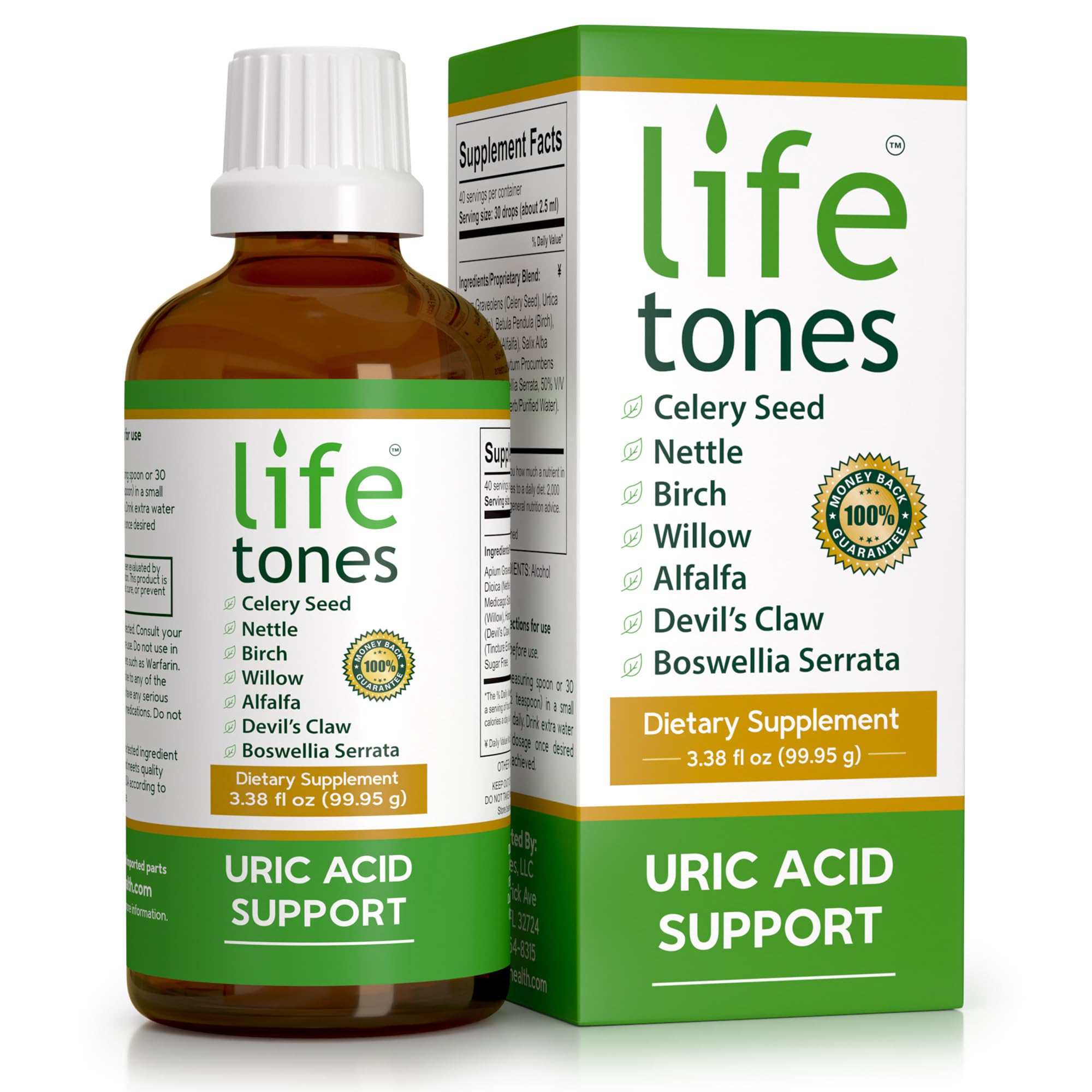 Life Tones soutient acide urique, bouteille-liquide montrée, articulation plus souple.