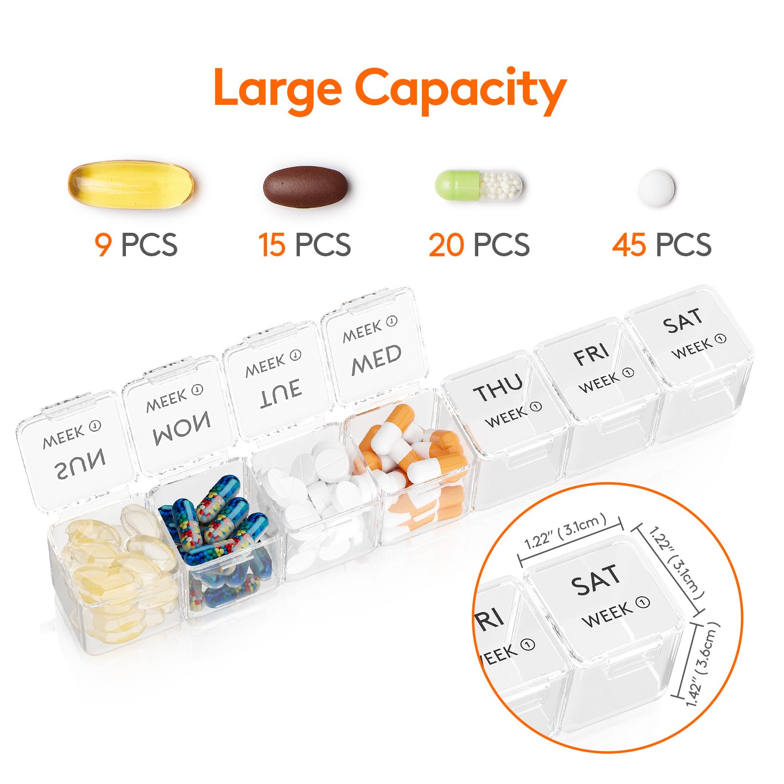 Lifewit grandes compartiments pilules poissons: capacité suffisante pour oméga et compléments.
