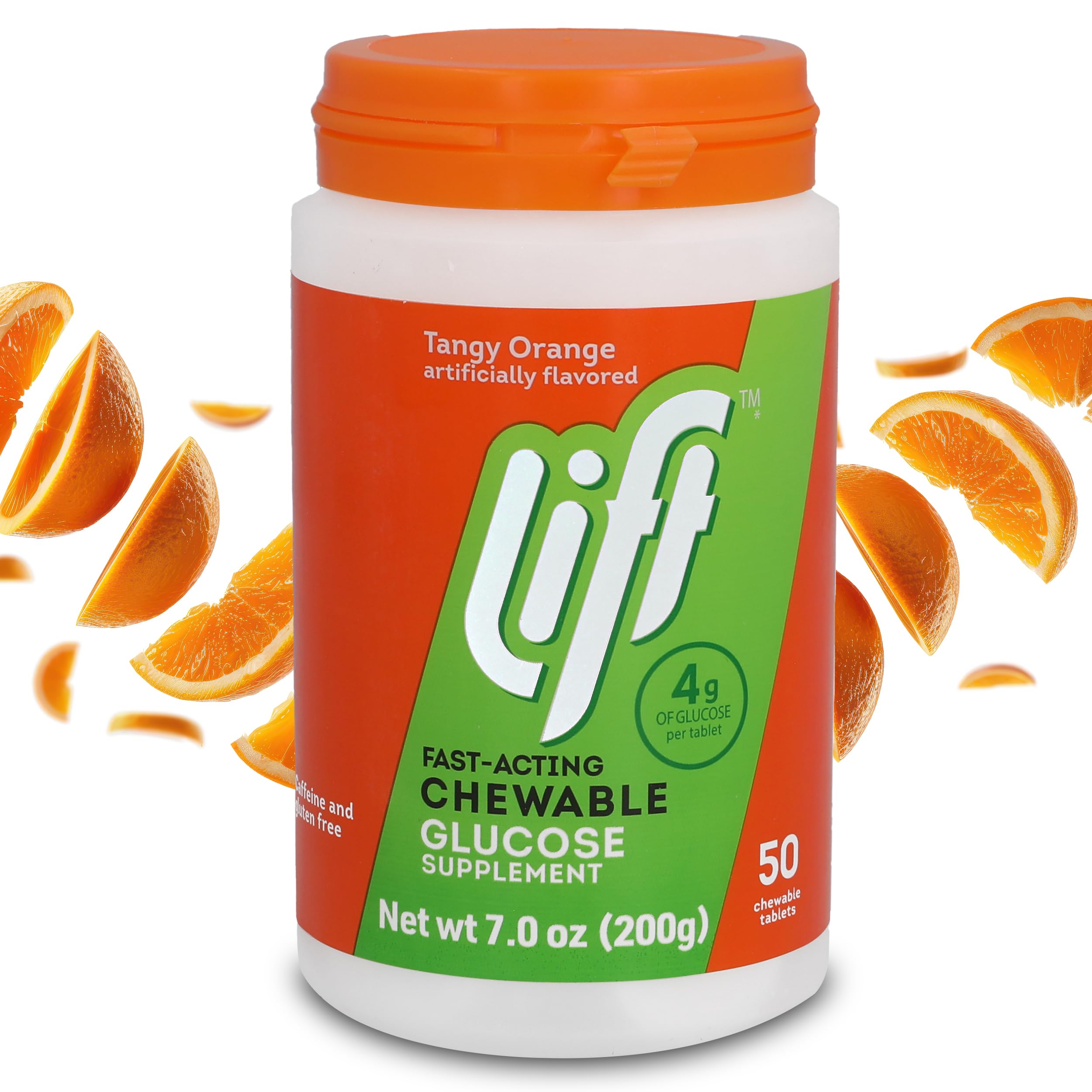 Lift Glucose tablettes orange – énergie rapide pour sport et journées actives.