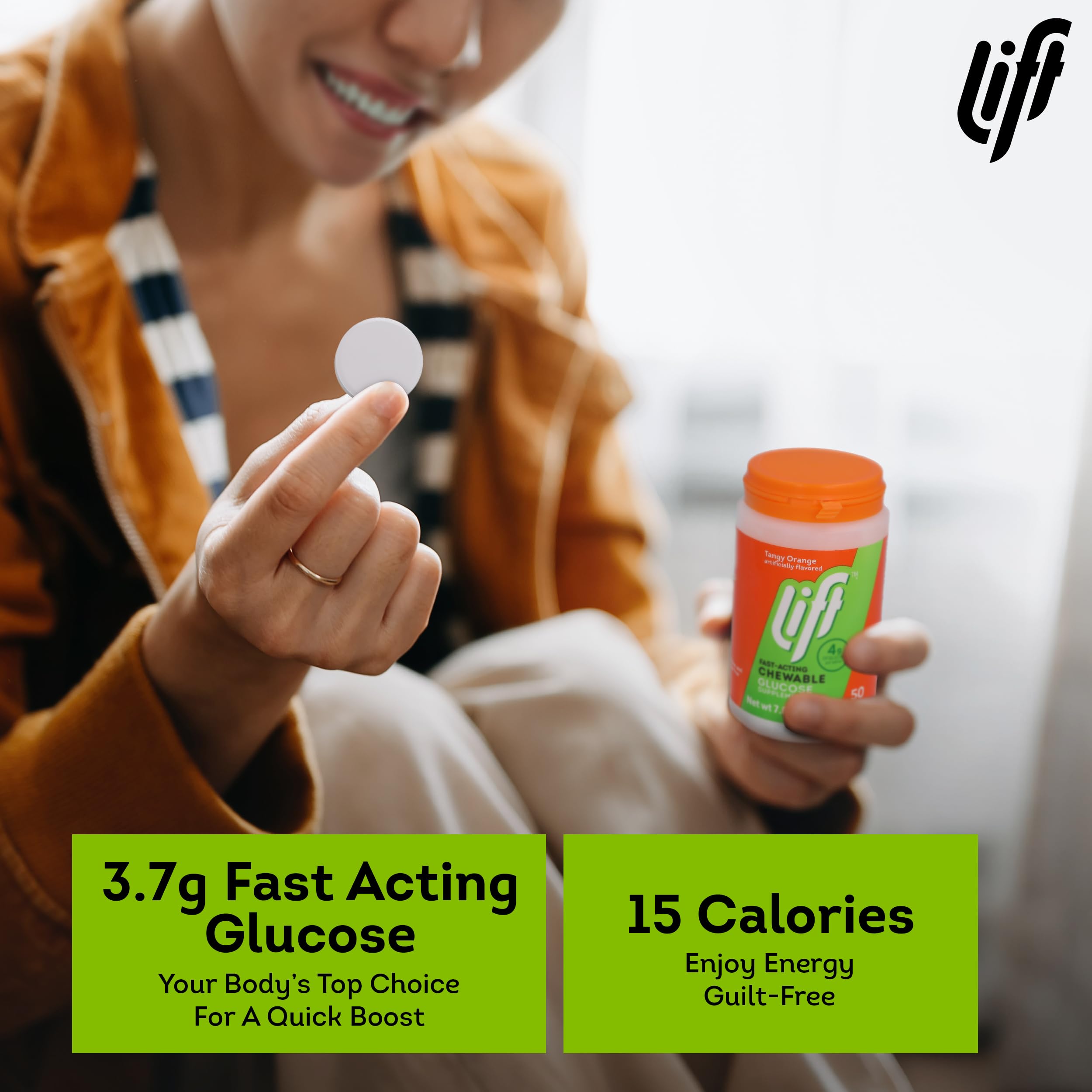 Lift Glucose tablettes orange – 15 calories par comprimé pour une recharge discrète.