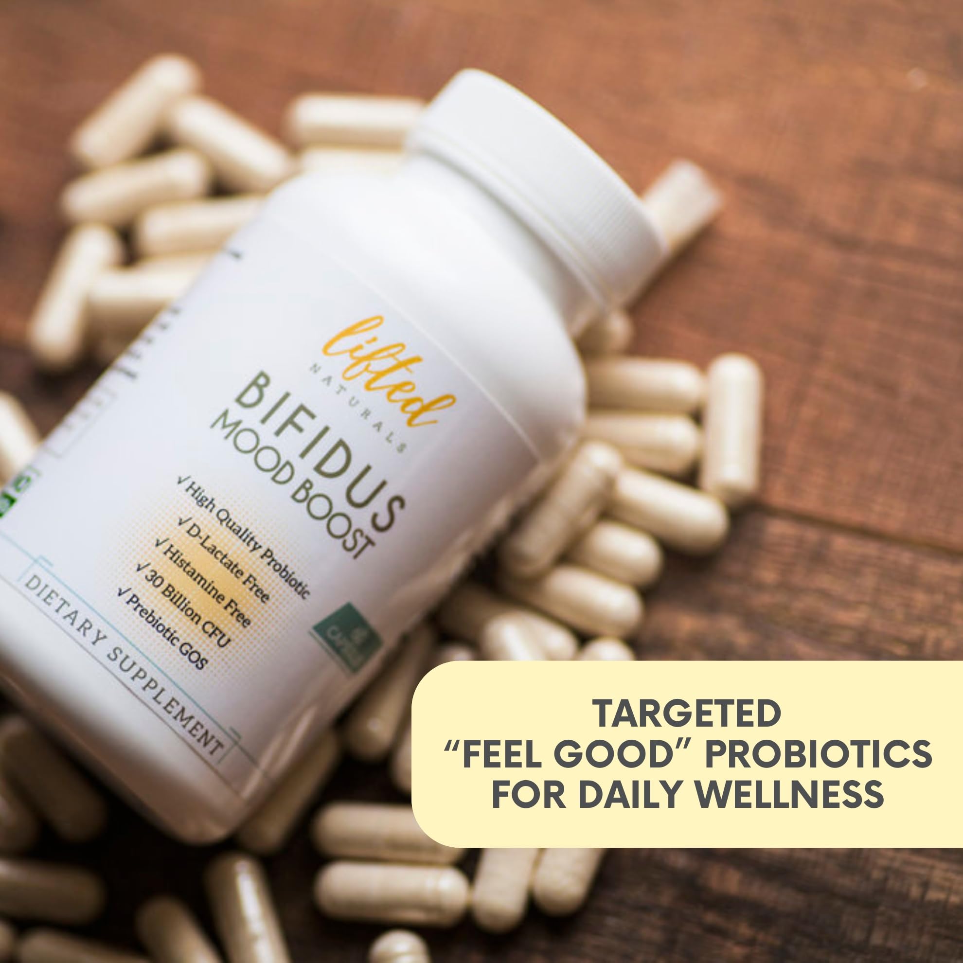 Lifted Naturals Probiotiques – 60 capsules, deux mois d'utilisation.