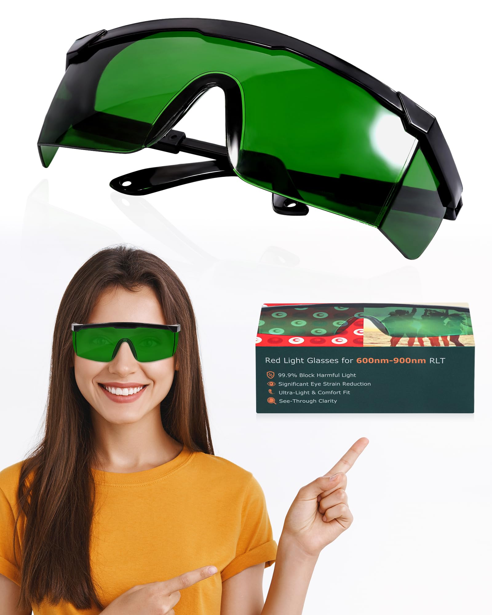 Lunettes Lightmeup pour thérapie lumière rouge, protection 200-2000 nm pendant les séances.