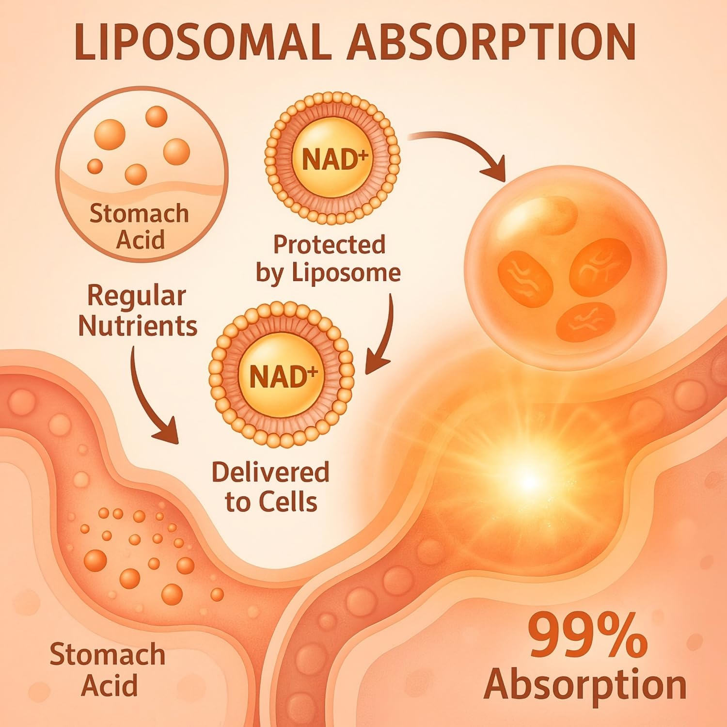 Étiquette lisible Ligusteri NAD+ liposomal, qualité et dosage recommandé affichés