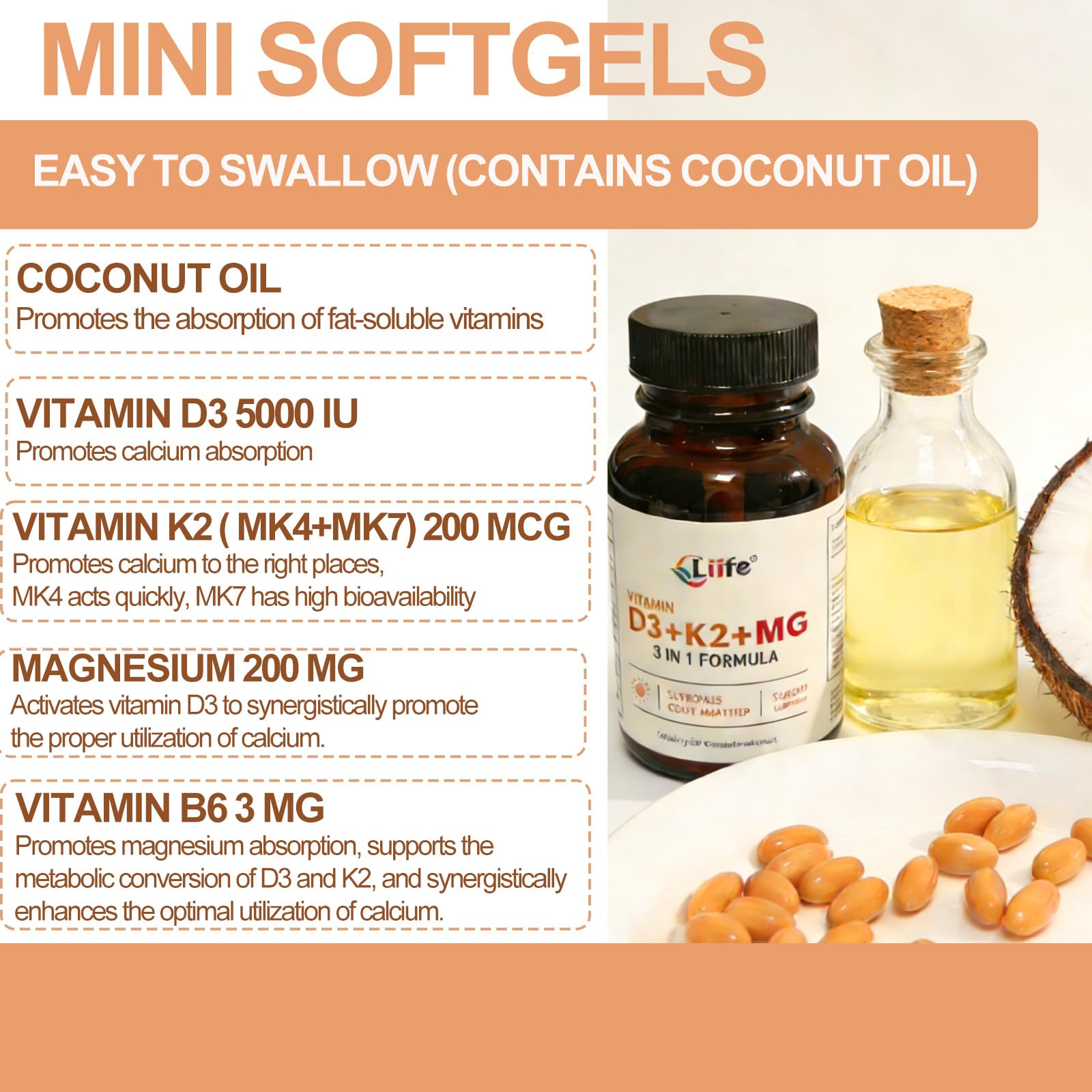 LIIFE base huile coco d3-k2: meilleure biodisponibilité des vitamines liposolubles