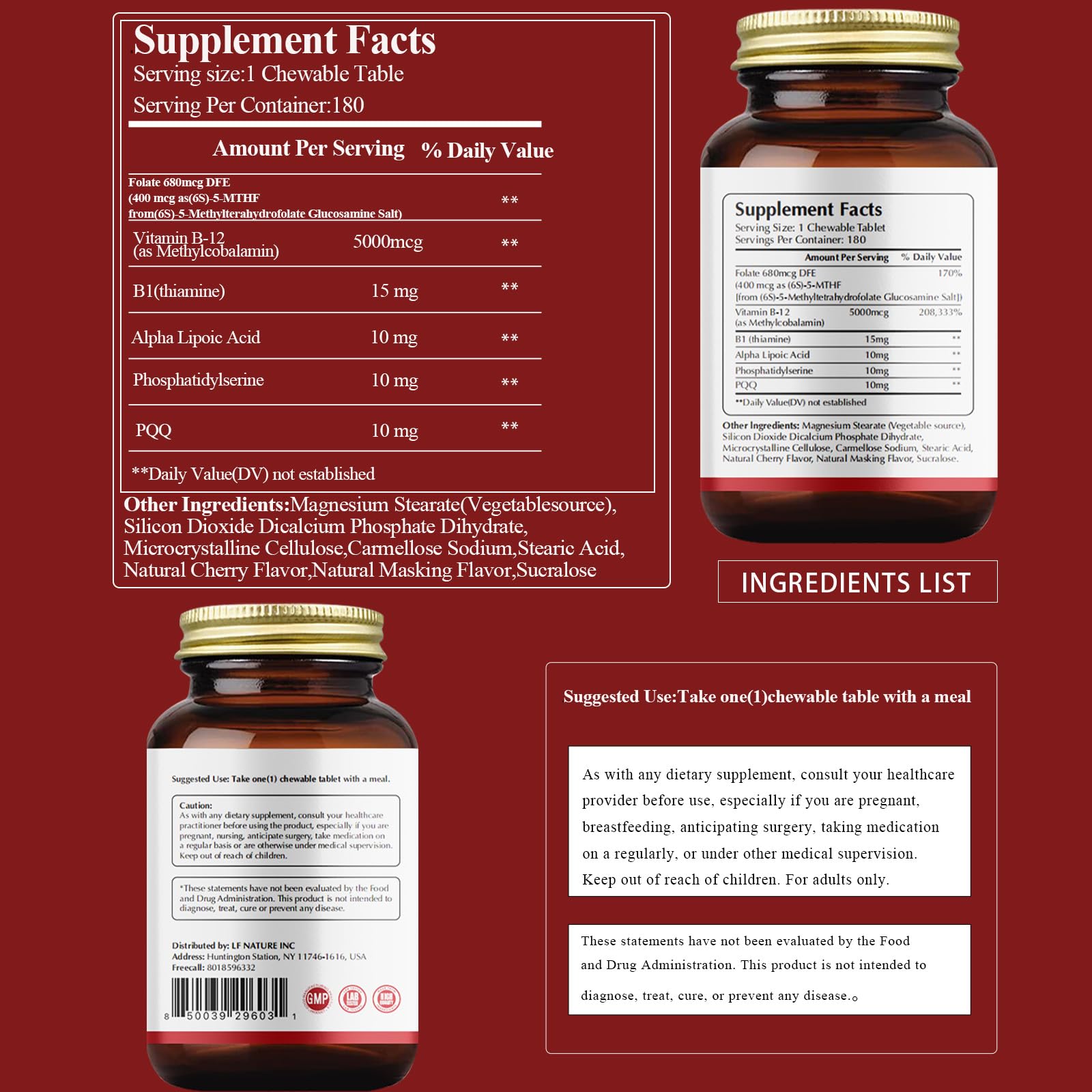 LIIFE bouteille tablettes cerise B12-PQQ: pratique pour la supplémentation nomade.