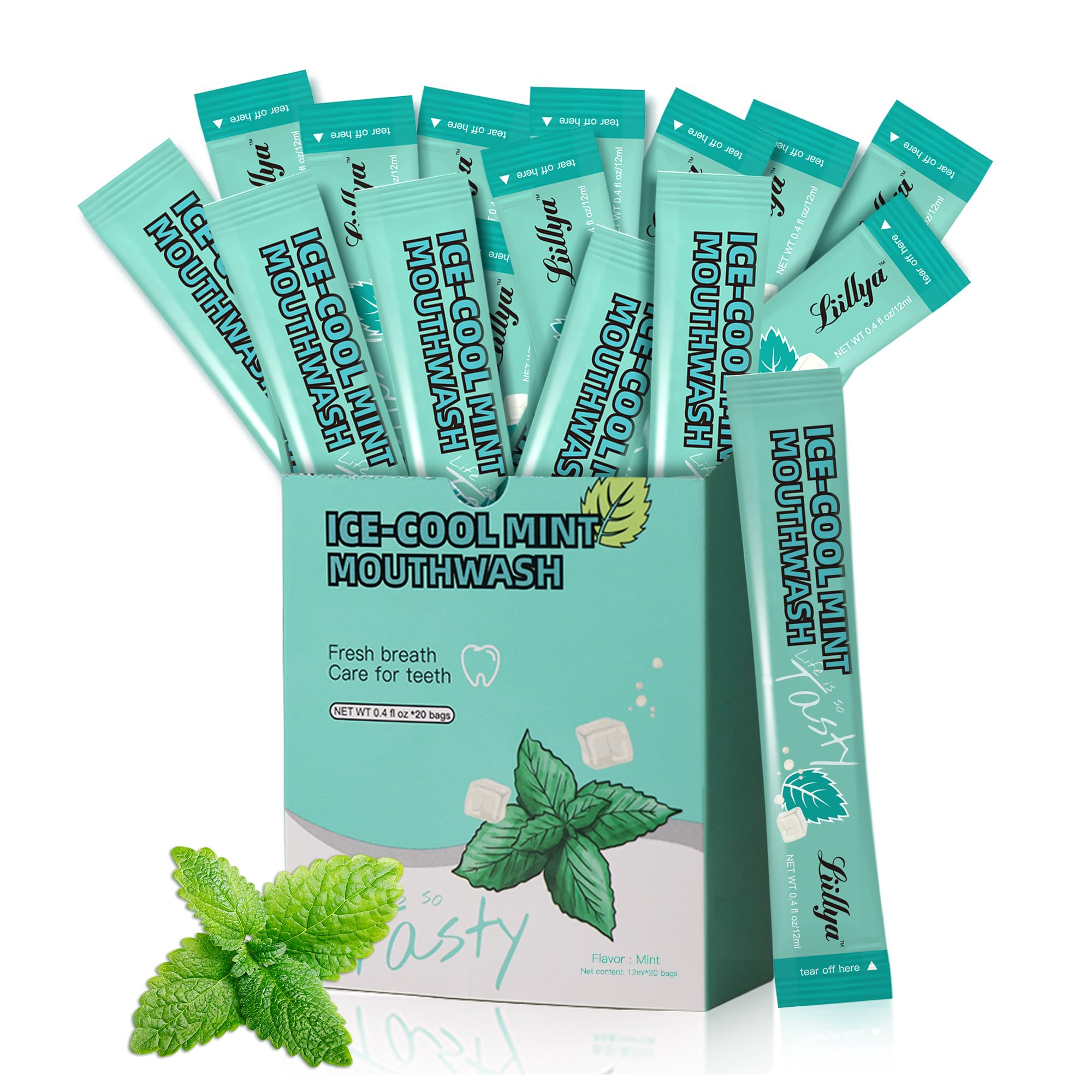 Bain de bouche Liillya en sachet 12ml, pratique pour rinçage après repas