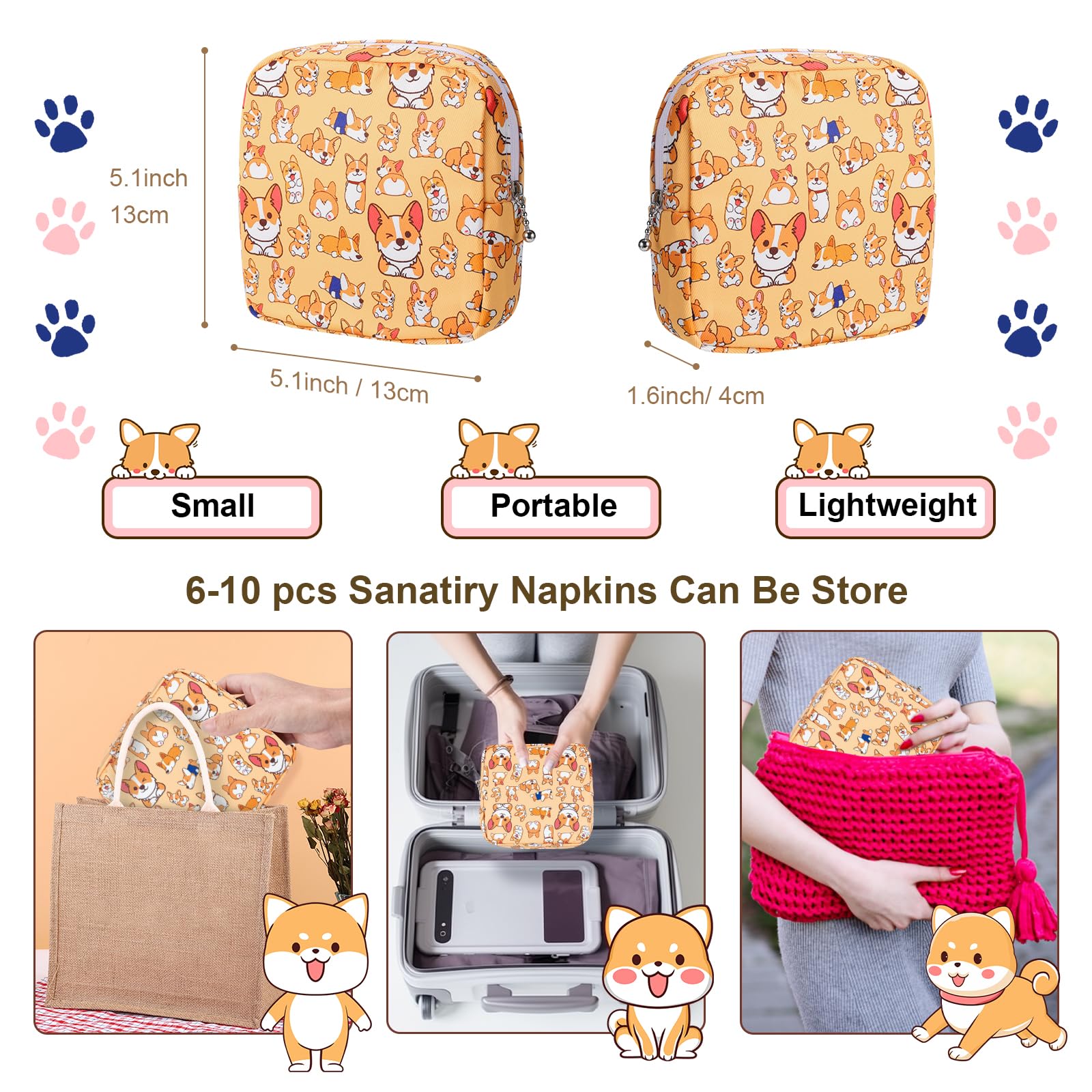 Likesing pochette menstruelle en canvas orange chien – vue arrière discrète