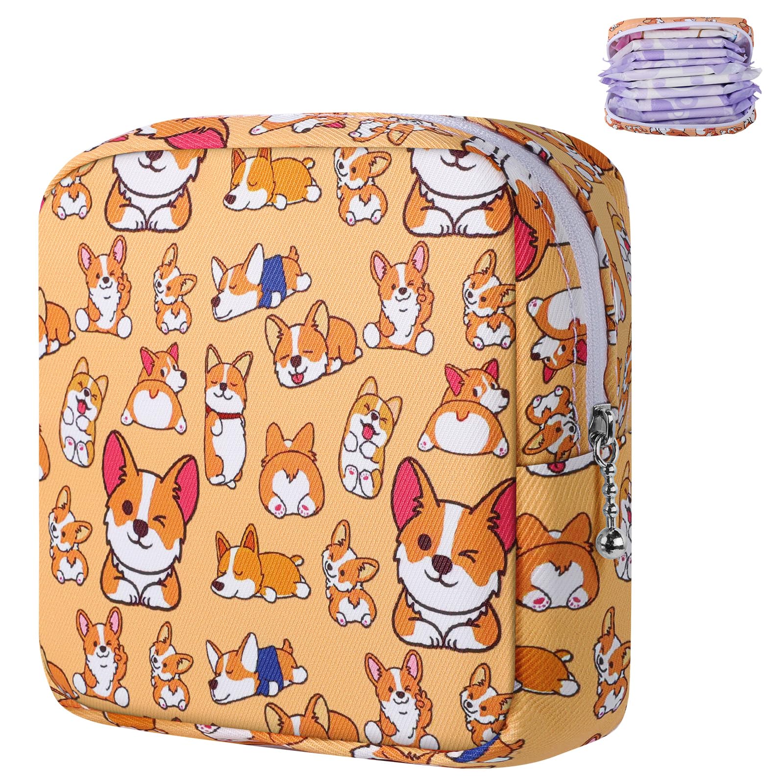 Likesing pochette menstruelle en canvas orange chien – vue de face, pratique en déplacement