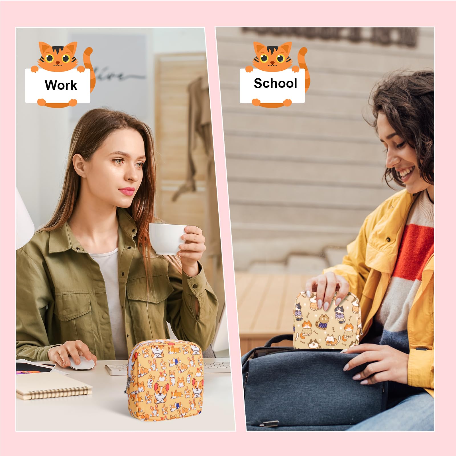 Likesing pochette menstruelle canvas orange chien – peut servir comme petite trousse maquillage