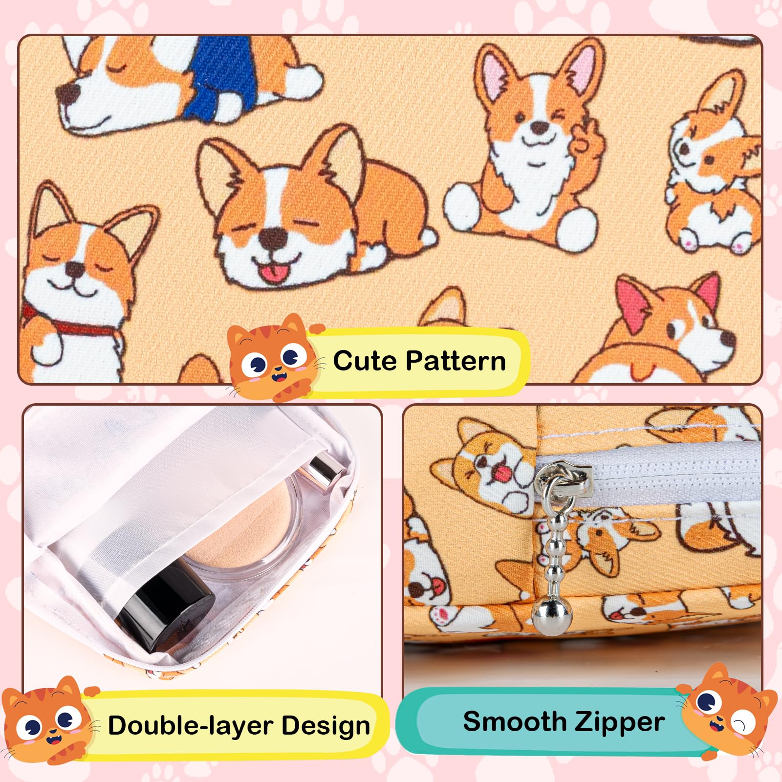 Likesing pochette menstruelle en canvas orange chien – taille compacte idéale pour sac