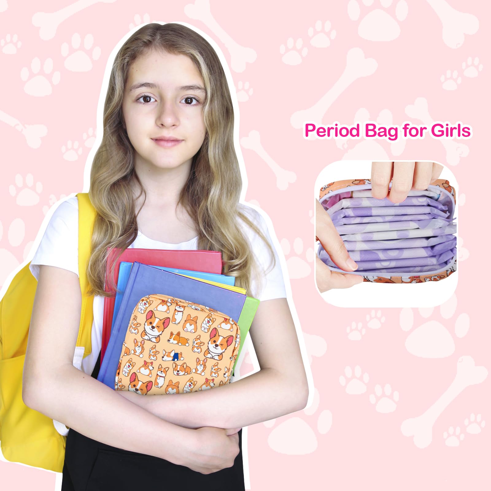 Likesing pochette menstruelle en canvas orange chien – parfaite en voyage