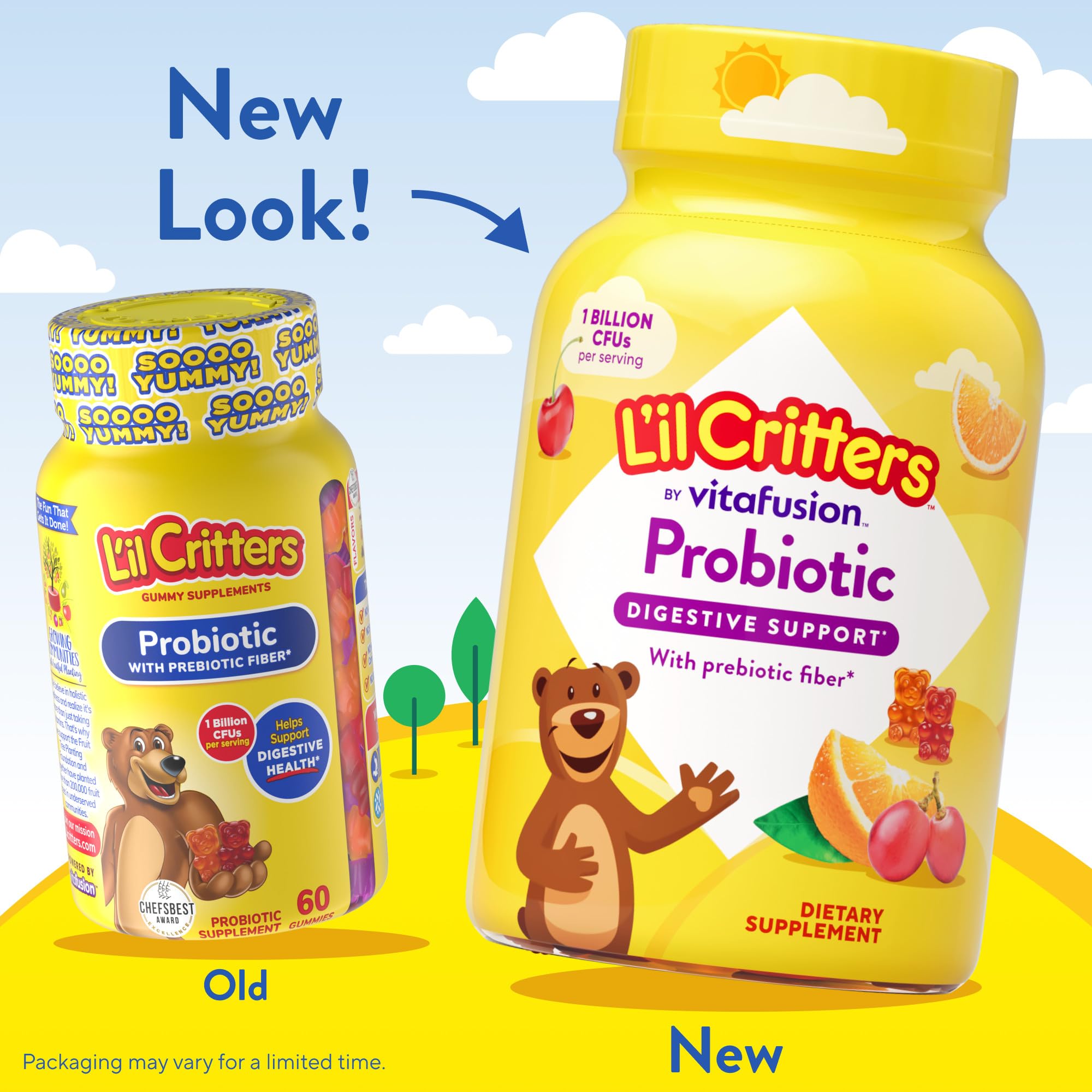 L’il Critters Probiotic Daily Gummies, emballage bouteille, dose quotidienne simple.