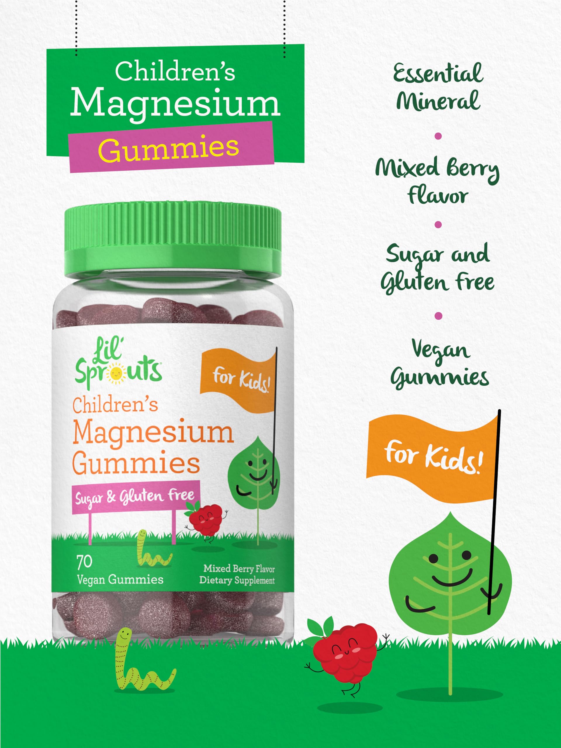 Gommes magnésium Lil' Sprouts véganes pour jeunes consommateurs.