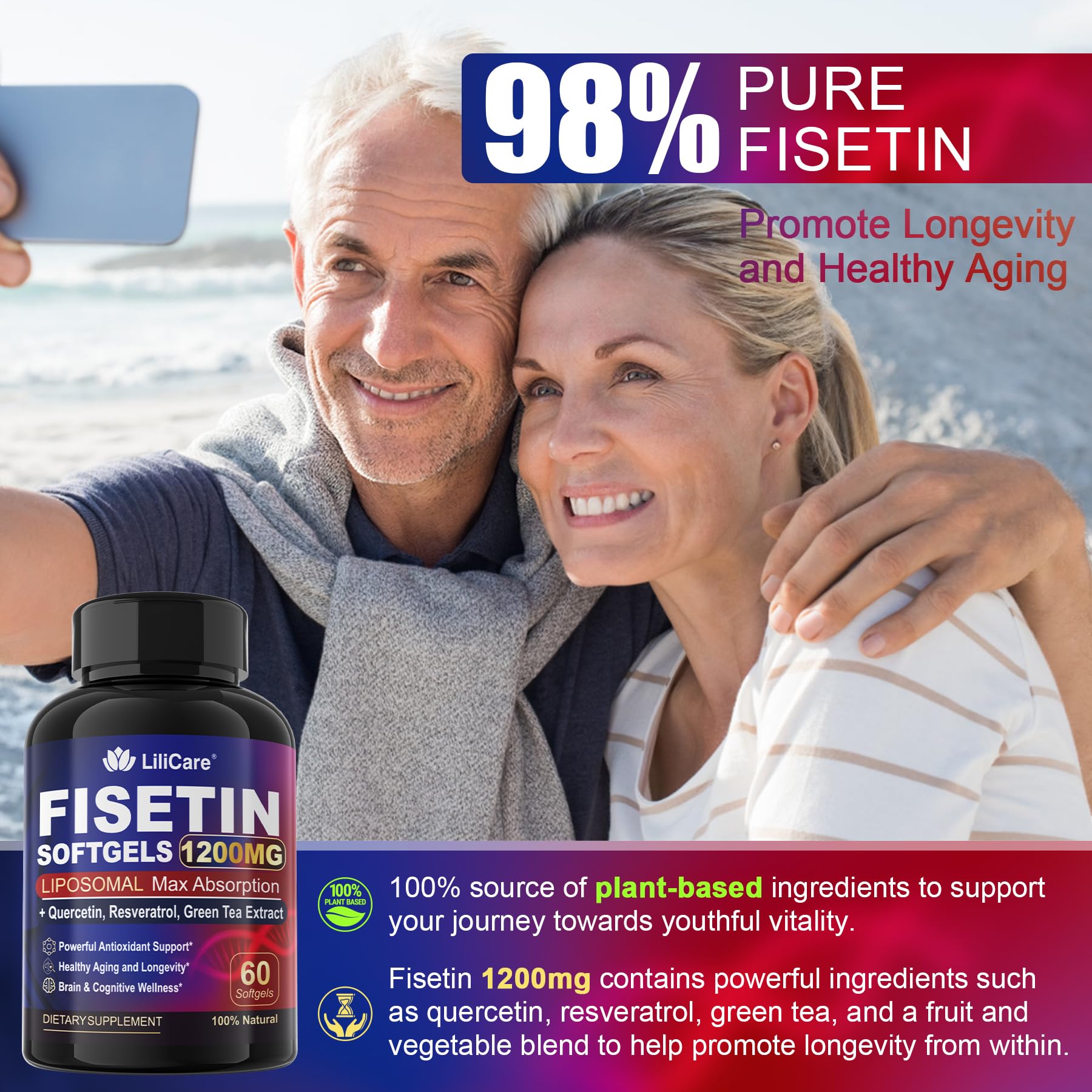 Lilicare Fisetine et extrait de thé vert pour énergie cognitive et bien-être.
