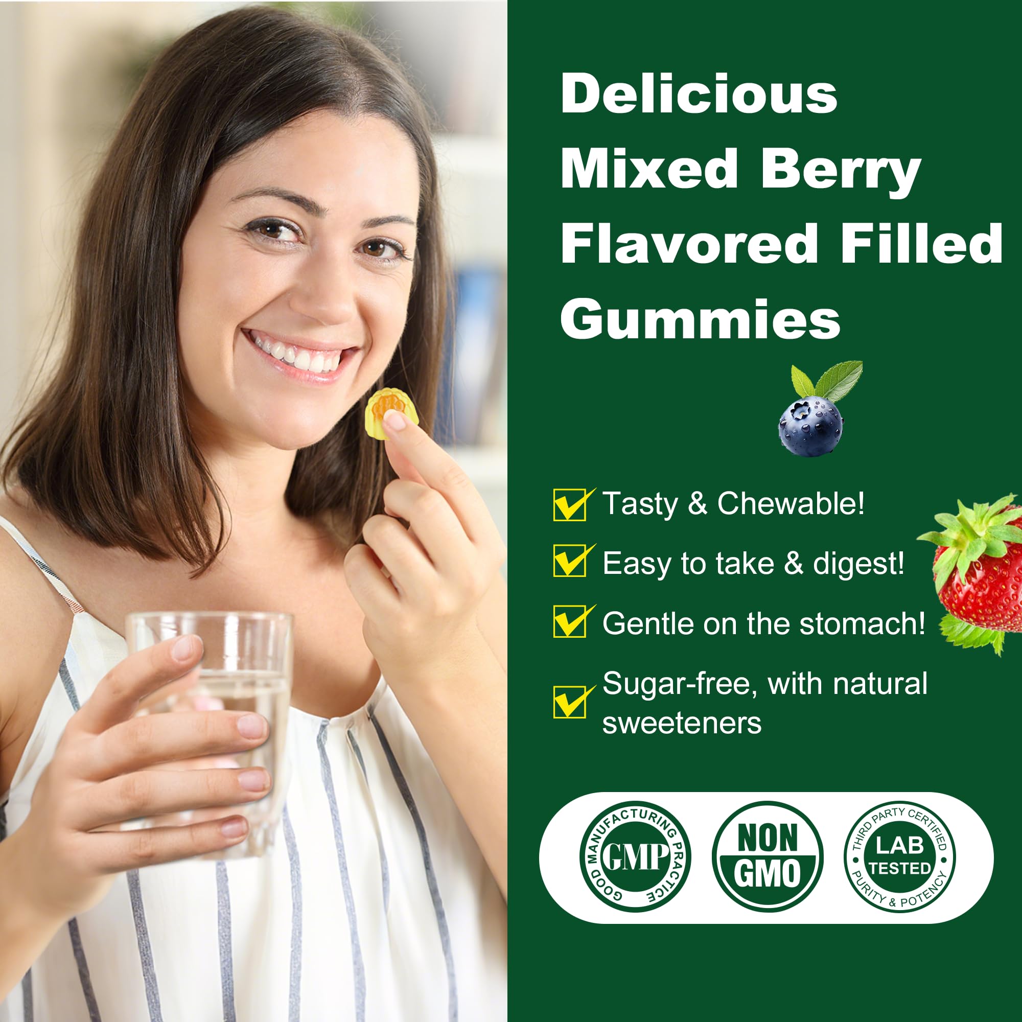 LILICARE: gommes fruits rouges sans sucre, goût agréable pour adultes et enfants.