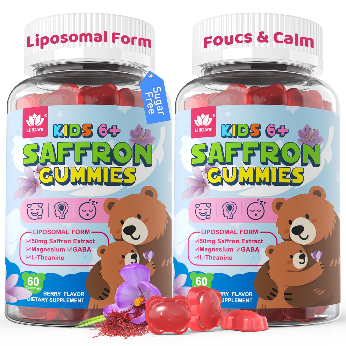 Gommes Lilicare Safran pour enfant en bouteille ouverte, pratique pour l'école