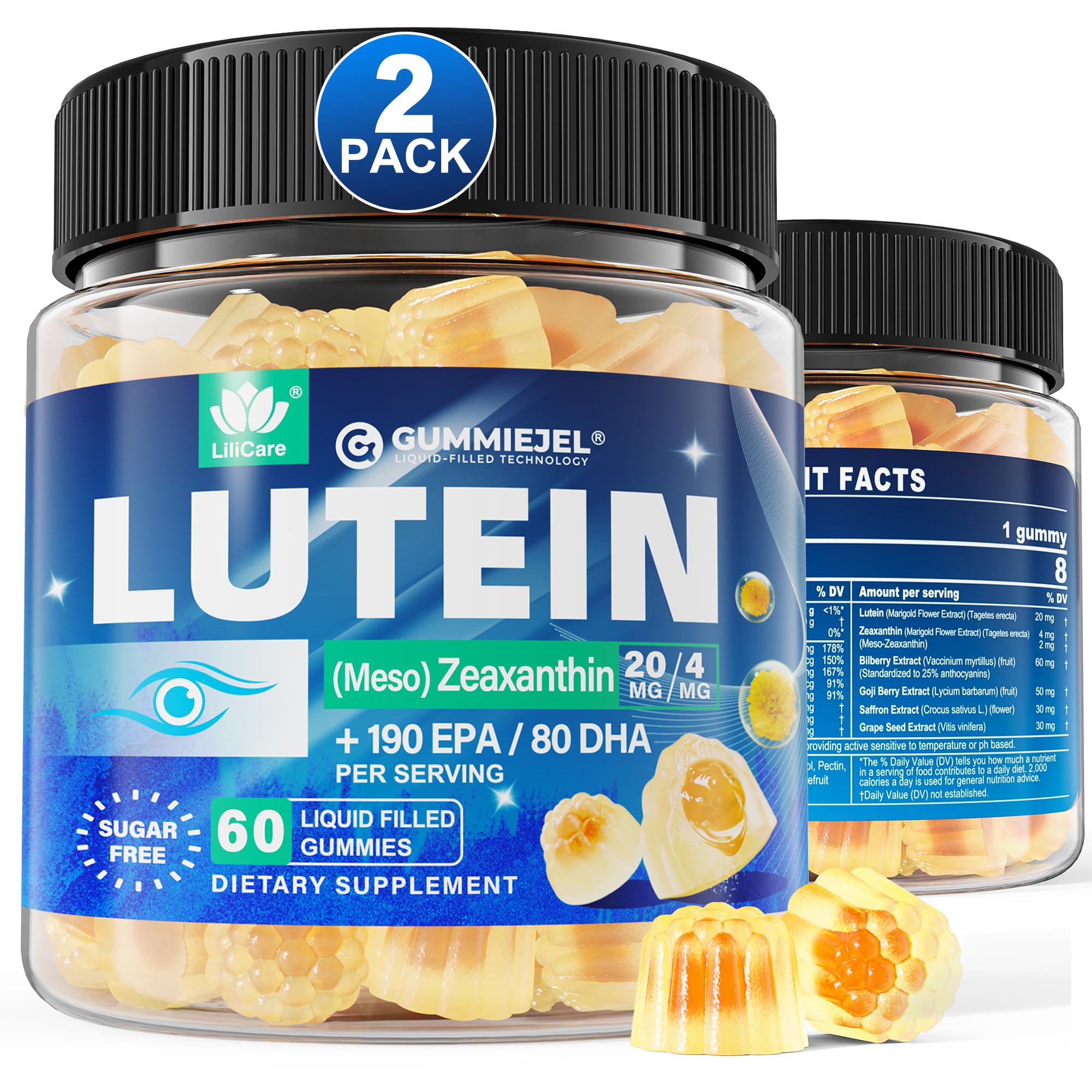 Gommes Lilicare Lutéine Zeaxanthine emballage pratique pour le soin des yeux.