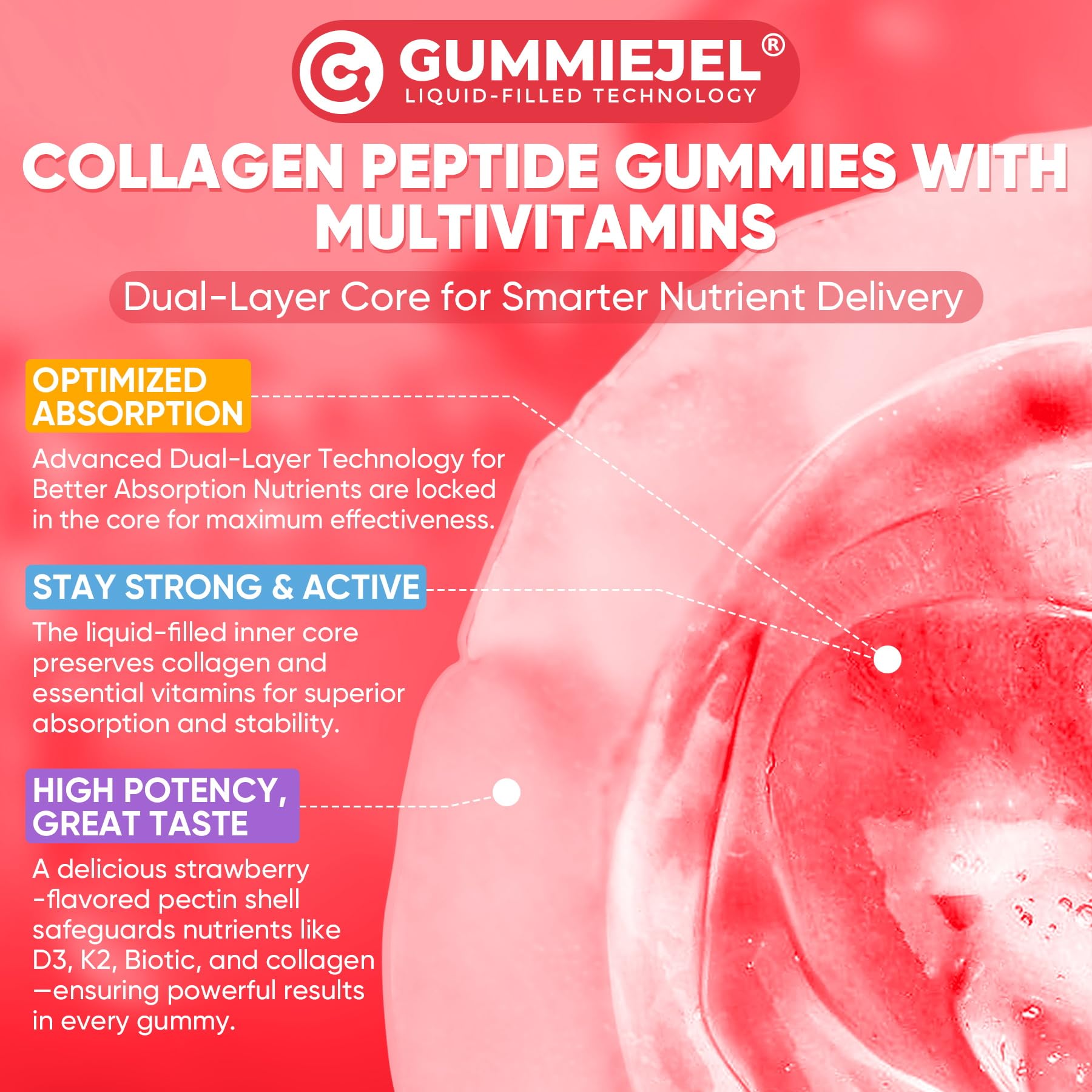 Gummies LILICARE goût fraise, douceur naturelle sans sucre ajouté.