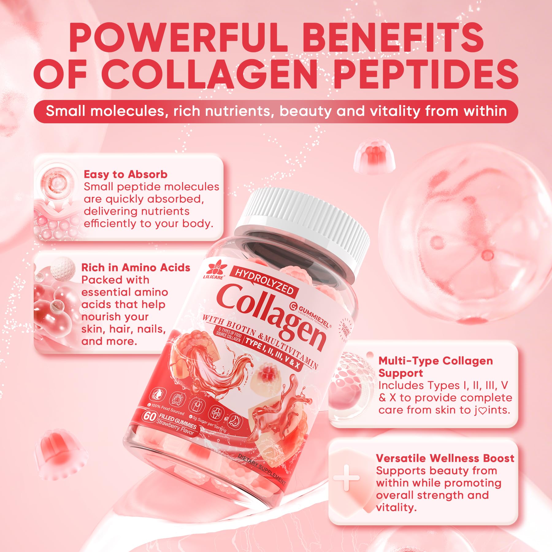 Gummies LILICARE vitamines complètes A C D E B6 B12, énergie et vitalité.