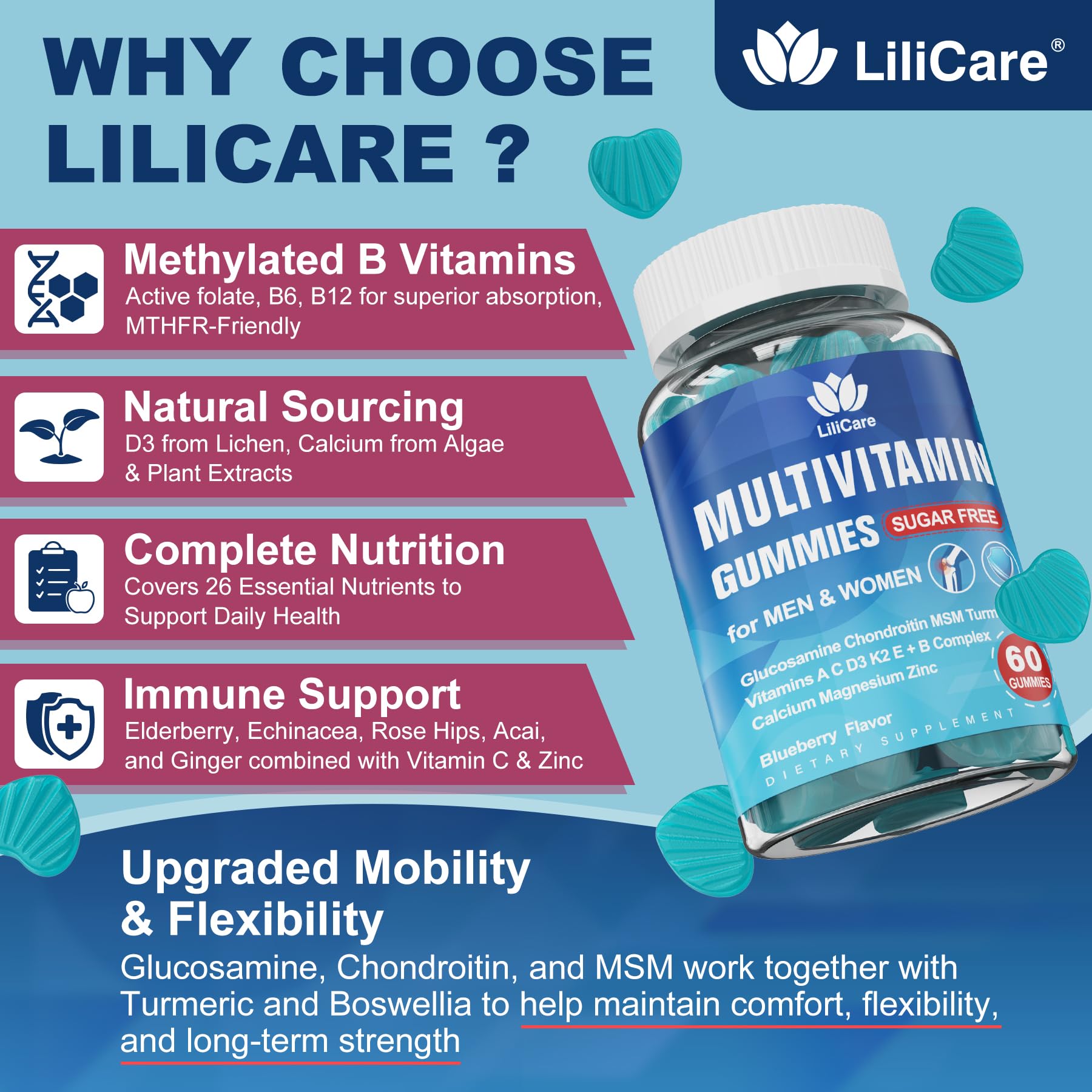 Mélange immunitaire LILICARE avec sureau et échinacée pour le système immunitaire.