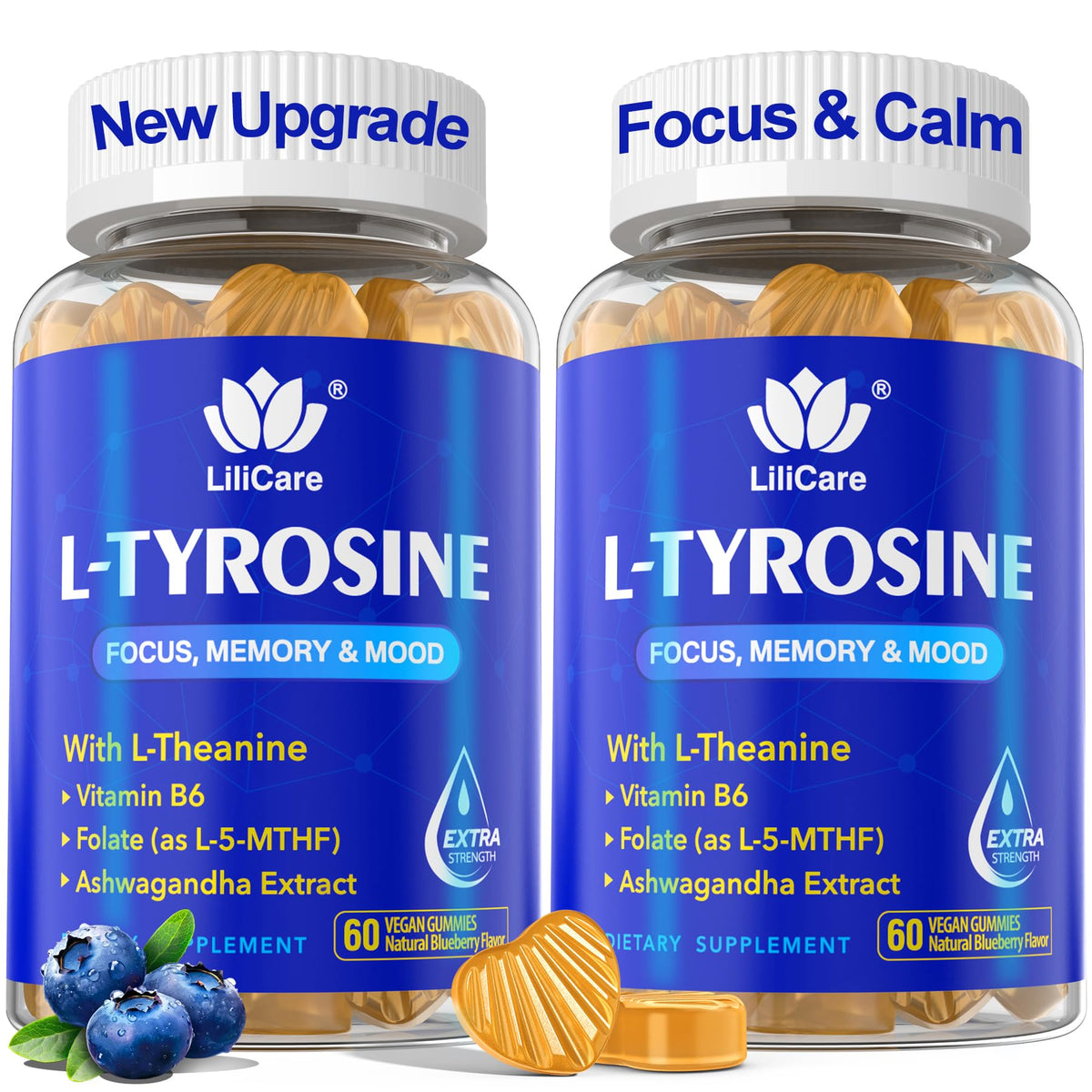LILICARE Tyrosine Calm & Focus — bouteille, soutien concentration potentiel.