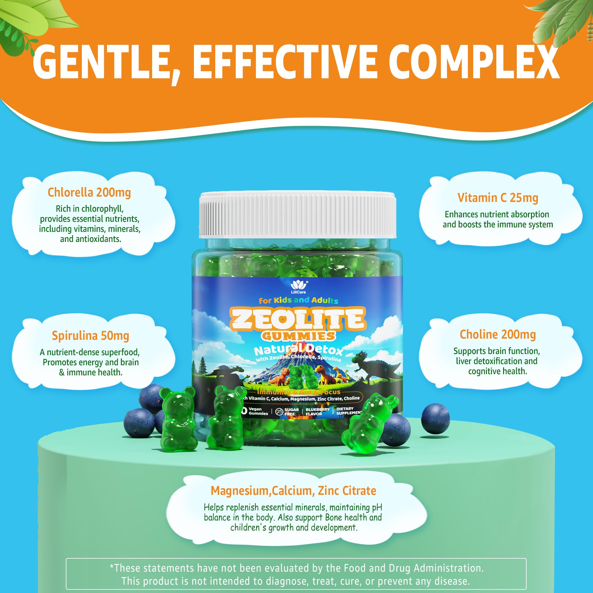 Gommes Lilicare Zéolite, texture agréable et sans sucre pour toute la famille.