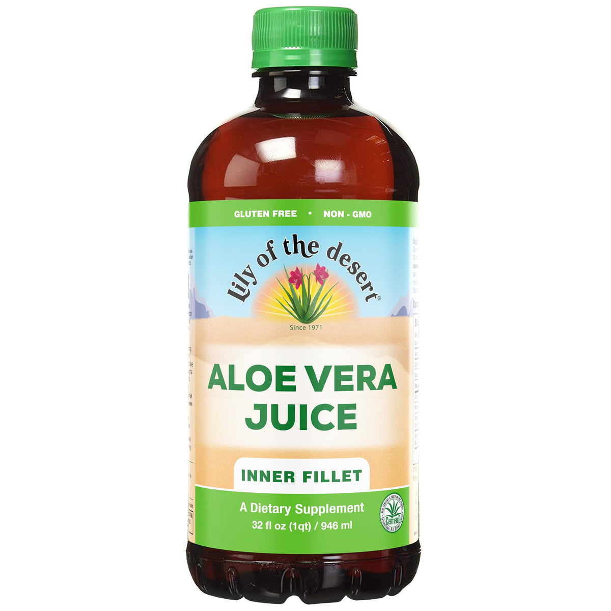 Lily Of The Desert Aloe Vera Juice: bouteille en train de verser, douceur et vitalité.