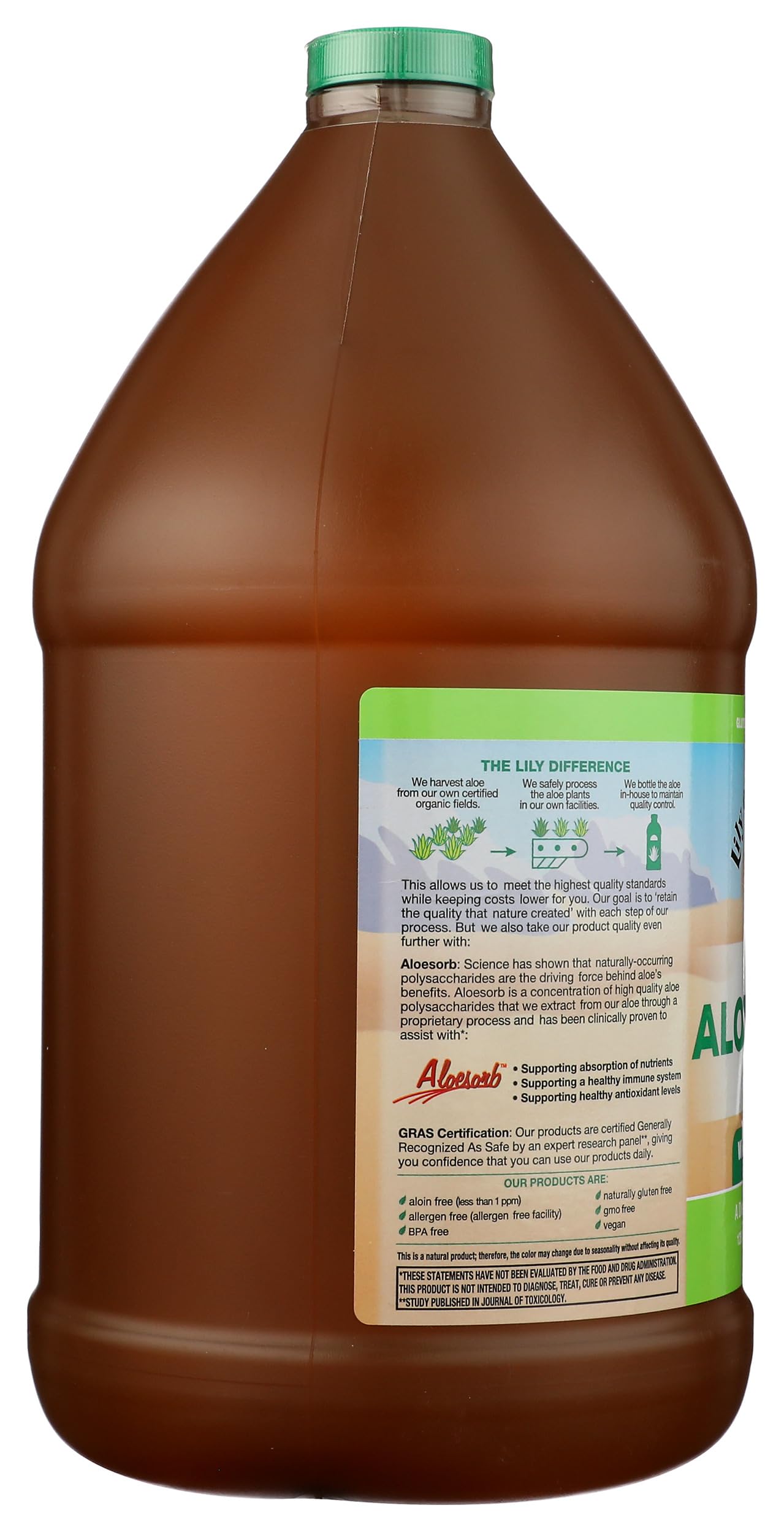 Zoom sur l'étiquette Aloe Vera et ingrédients Lily of the Desert.