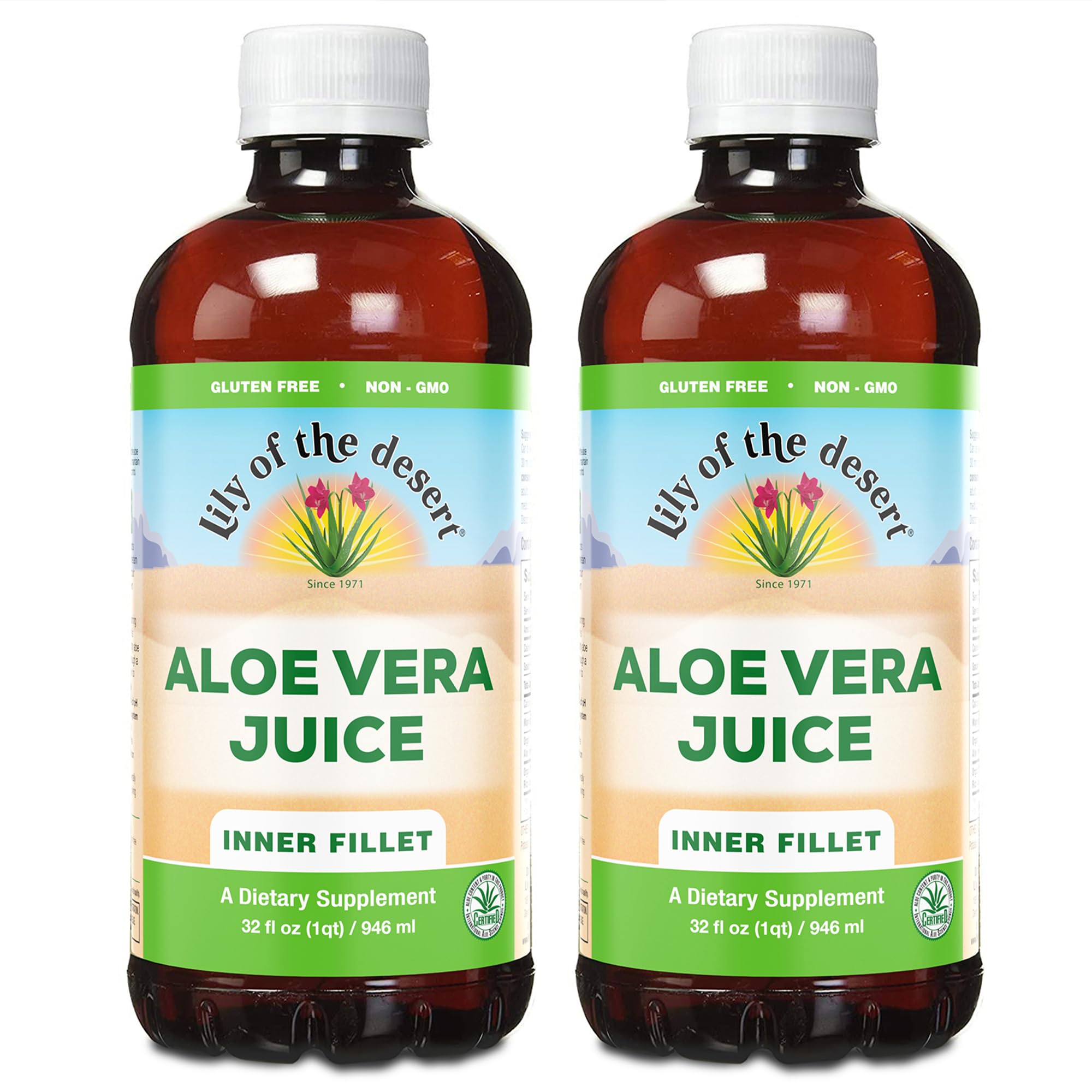 Jus aloé Lily Of The Desert, bouteille intérieure montrant la pulpe naturelle et les bénéfices potentiels