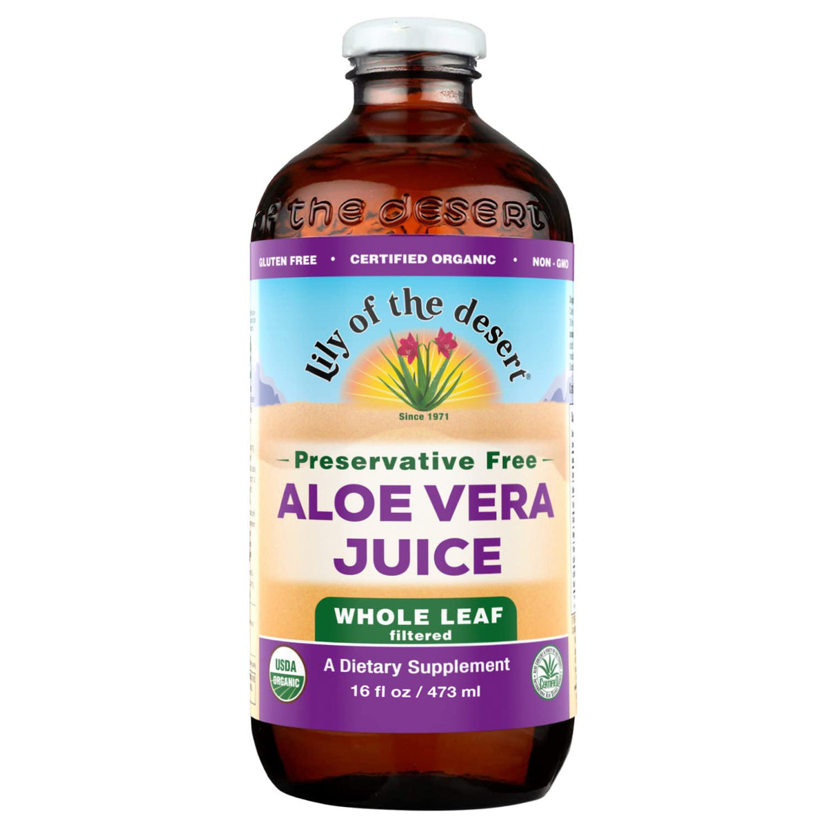 Lily Of The Desert : jus d'aloe vera en bouteille pour hydratation naturelle.