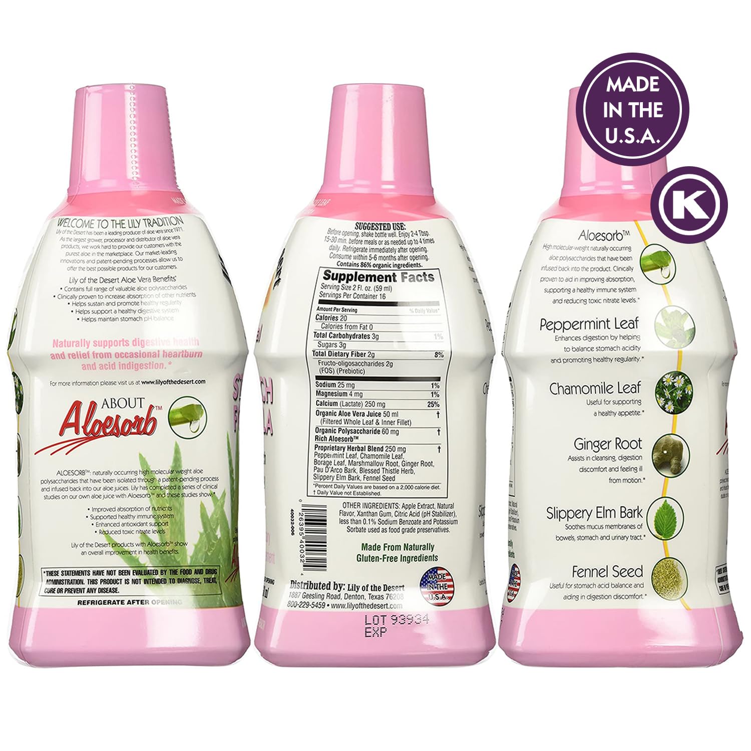 Lily Of The Desert Estomac Formule – elm visqueux: soutien naturel après les repas.