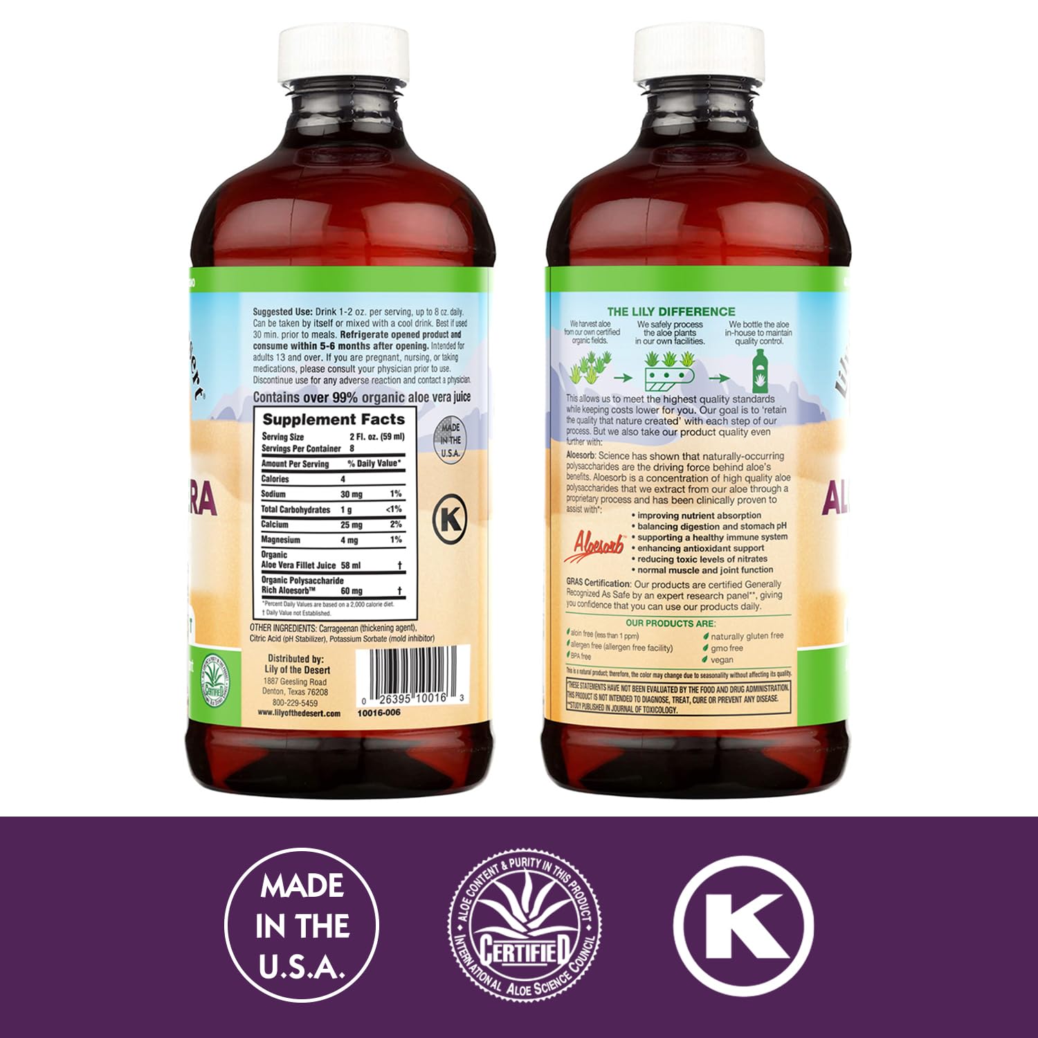 Lily Of The Desert gel aloe bio actif: jus riche en enzymes et nutriments.