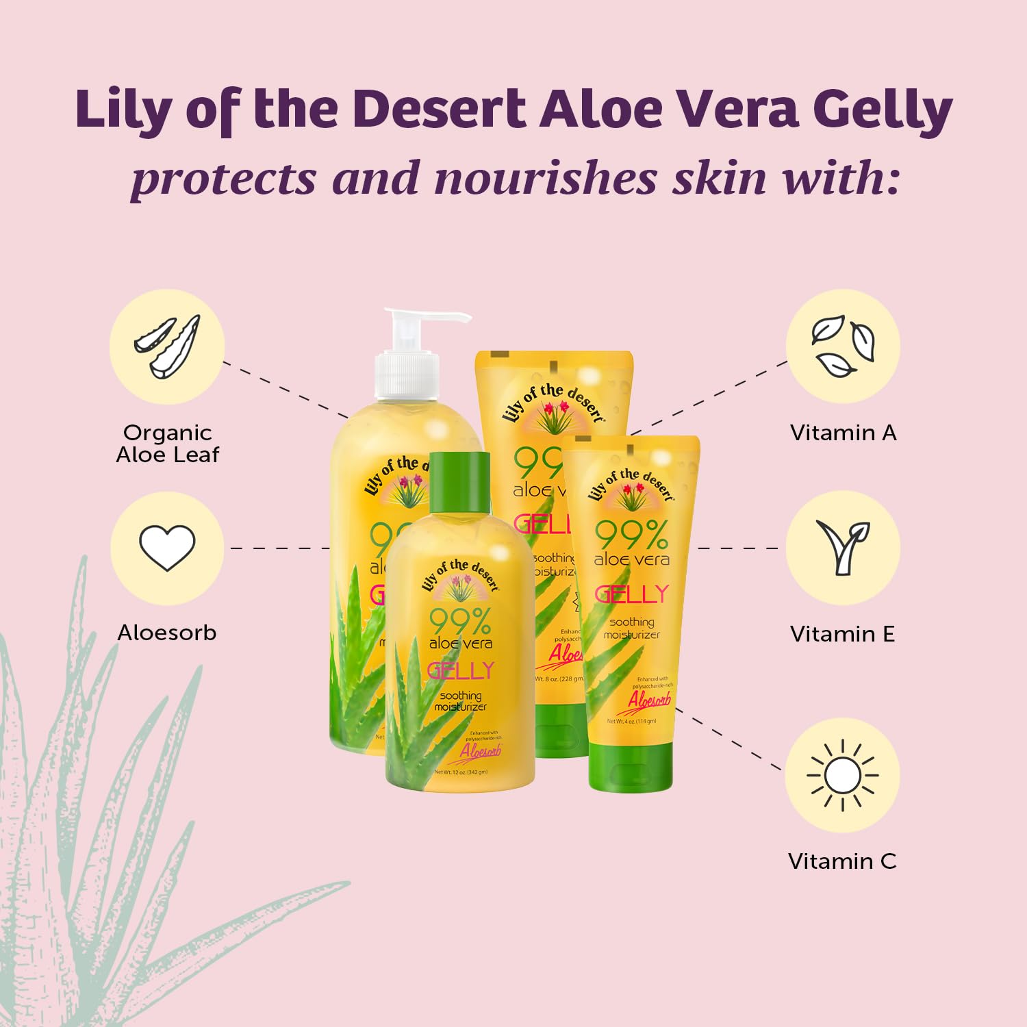 Ingrédients Aloe Vera et vitamines E et C pour Lily Of The Desert Gelly nourrissant.