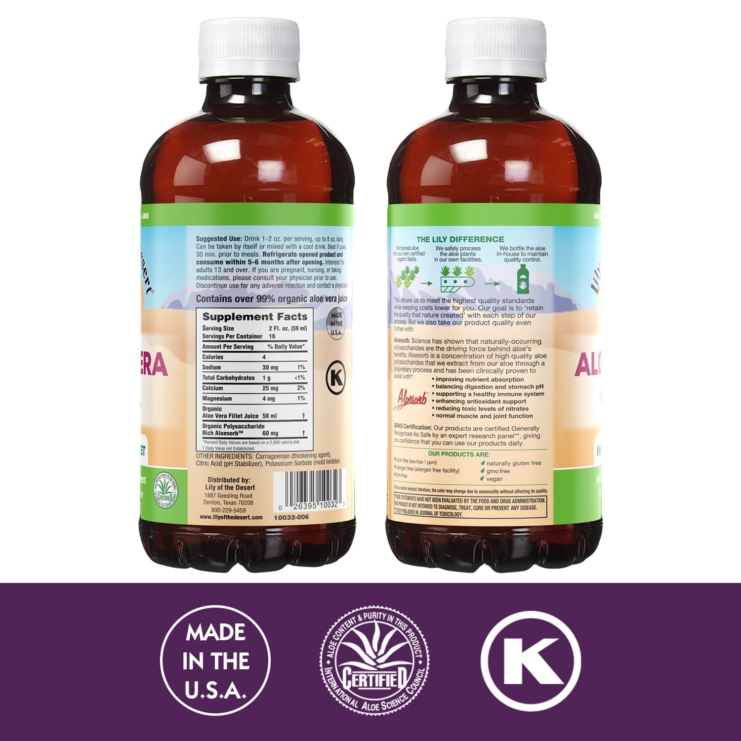 Pack de deux bouteilles Lily Of The Desert, pratique pour usage quotidien.