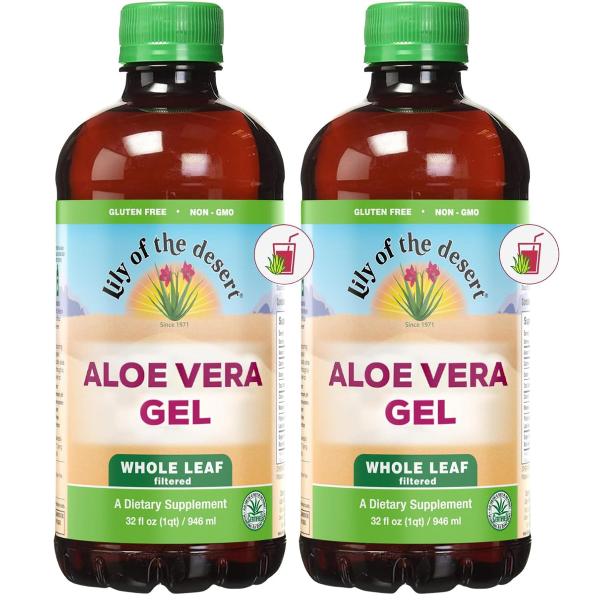 Lily of the Desert – bouteille-jus-aloevera-feuille-entière-filtré, idéal à emporter.